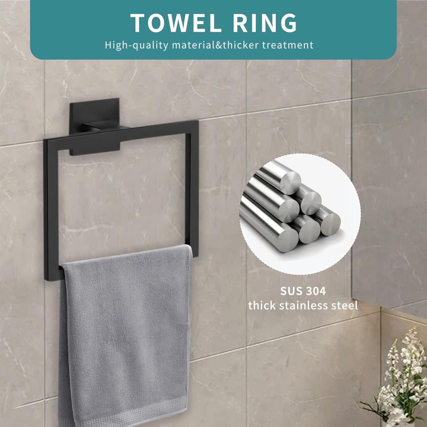 5-Pieces Matte Black Bathroom Hardware Accessories Set, 15.6 inch Towel Bar,Towel Racks for Bathroom, Robe Towel Hooks, Toilet Paper Holder Wall Mounted