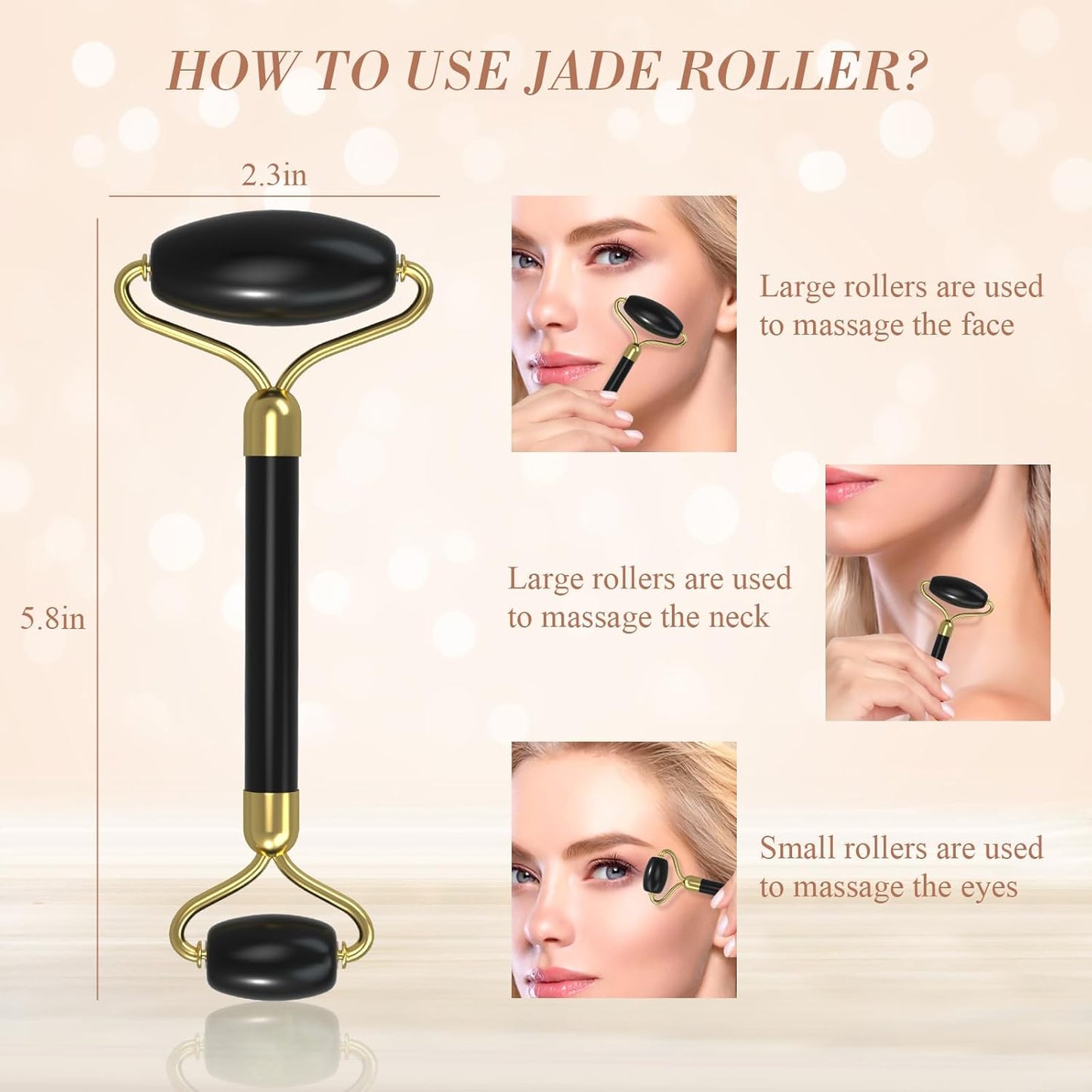 Jade Roller Gua Sha Set - Facial Skin Care Set, Facial Beauty Tools, Natural Beauty Skin Care Tools, Face Roller Massager for Face, Neck, and Eye Treatment,Gua Sha Facial Massager (Black)