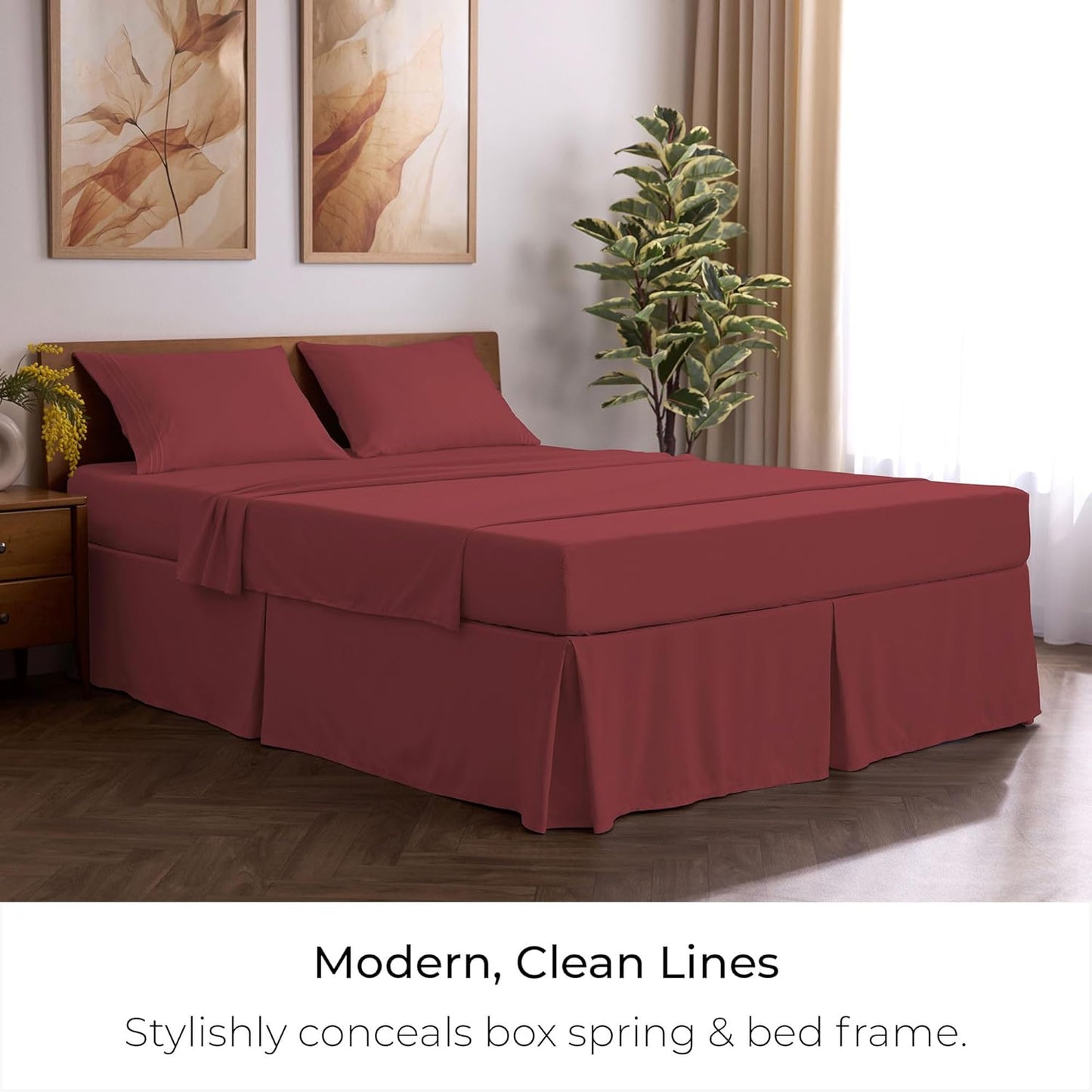 Mellanni Bed Skirt King Size - Bed Skirting - 15-Inch Tailored Drop Pleated Dust Ruffle - Hotel Luxury Bedding - Wrinkle, Fade, Stain Resistant - 1 Bedskirt (King, Brick Red)