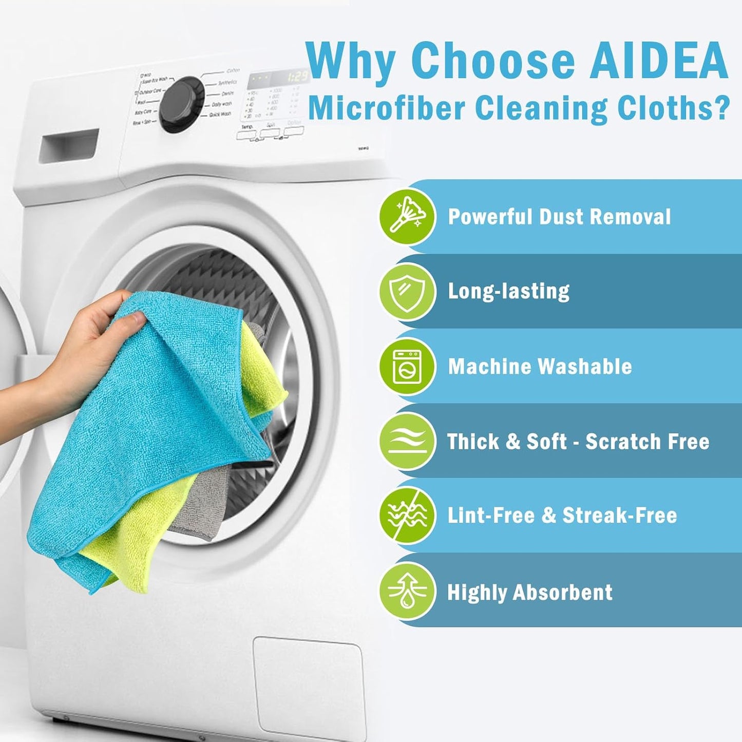 AIDEA Microfiber Cleaning Cloth-100PK, Soft Microfiber Towels for Cars, Absorbent Cleaning Rags, Lint-Free Streak-Free Wash Cloths for House, Kitchen, Window(12in.x16in.)