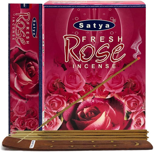 Fresh Rose Incense Sticks and Incense Stick Holder Bundle Insence Insense Satya