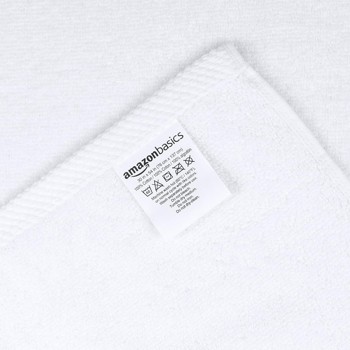 Amazon Basics 100% Cotton Soft Quick-Dry Bath Towel Set, 8-Piece, White, 10" x 7"