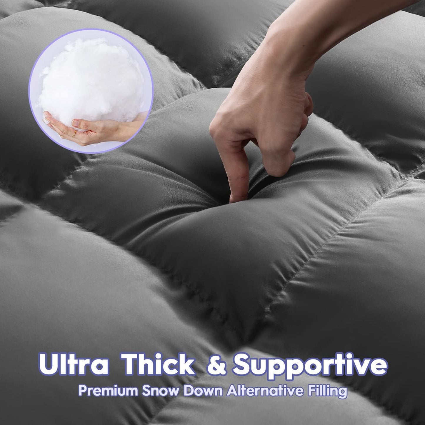 ABENE Mattress Topper for Back Pain Relief, Extra Thick Mattress Pad Pillowtop, Soft Mattress Protector Cover with 8"-21" Deep Pocket, Overfilled Down Alternative Filling (Gray, Full XL)