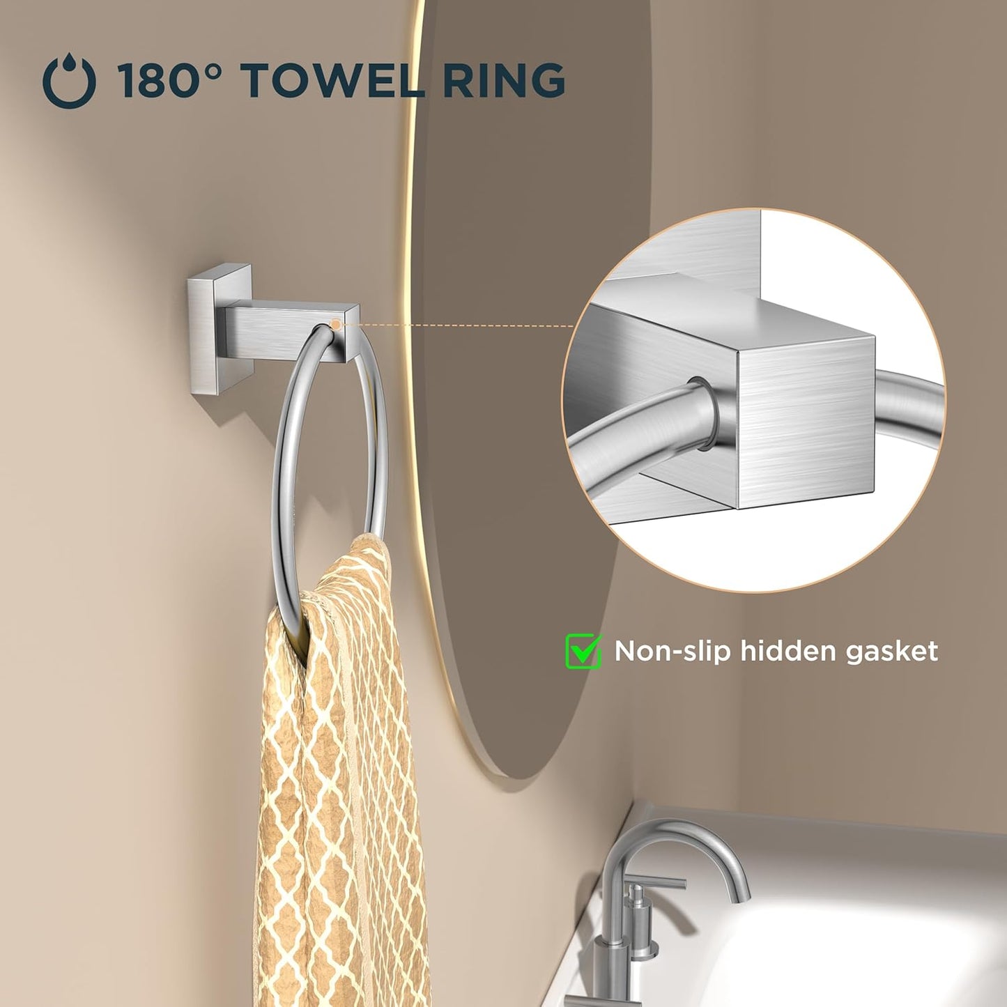 FORIOUS Toilet Paper Holder and Hand Towel Ring Set, SUS 304 Stainless Steel Double Post Pivoting Tissue Roll Holder Wall Mount, Modern Bathroom Hardware Accessories Set, Brushed Nickel