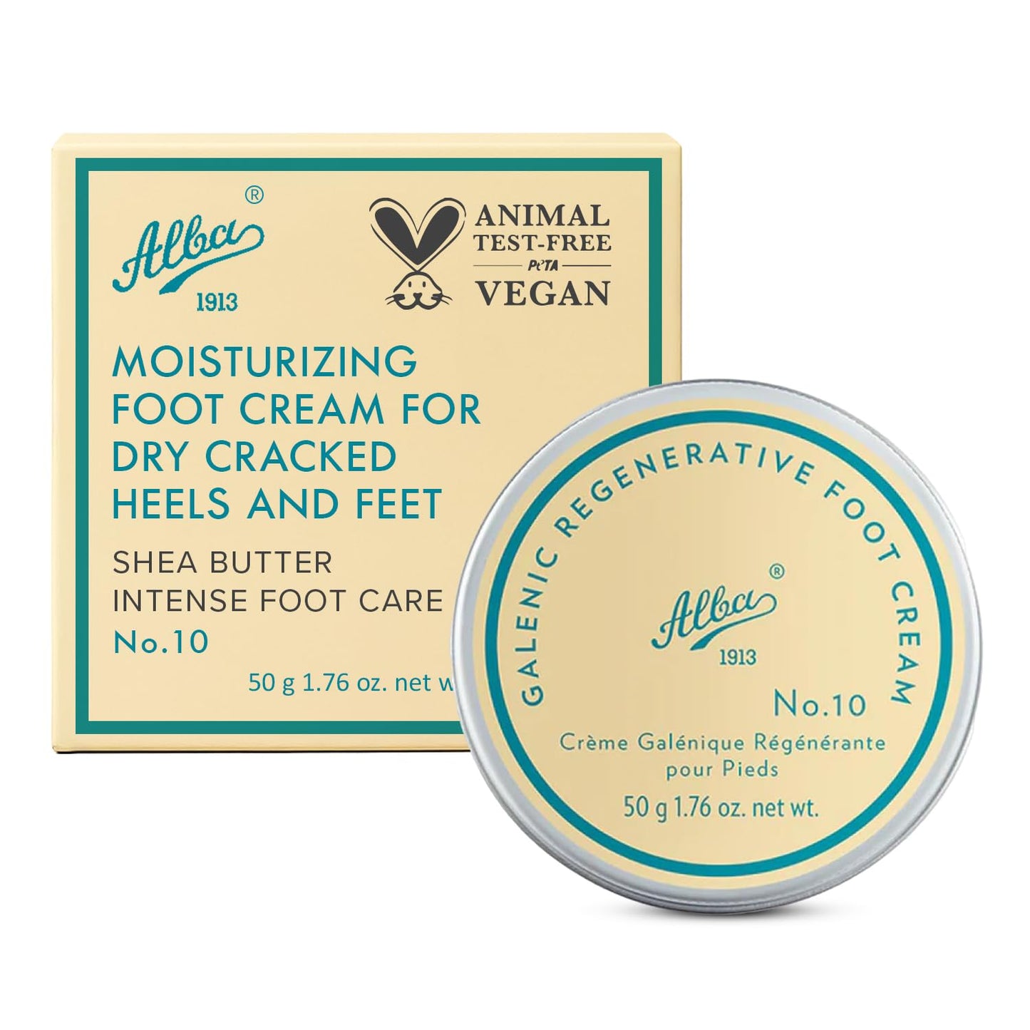 Alba1913 Vegan Foot Cream for Dry Cracked Heels & Feet – Instant Moisture Boost, Care Products for Cracked Heel Repair, Daily Foot Moisturizer Cream for Women & Men w/Shea Butter & Coconut Oils - 50g