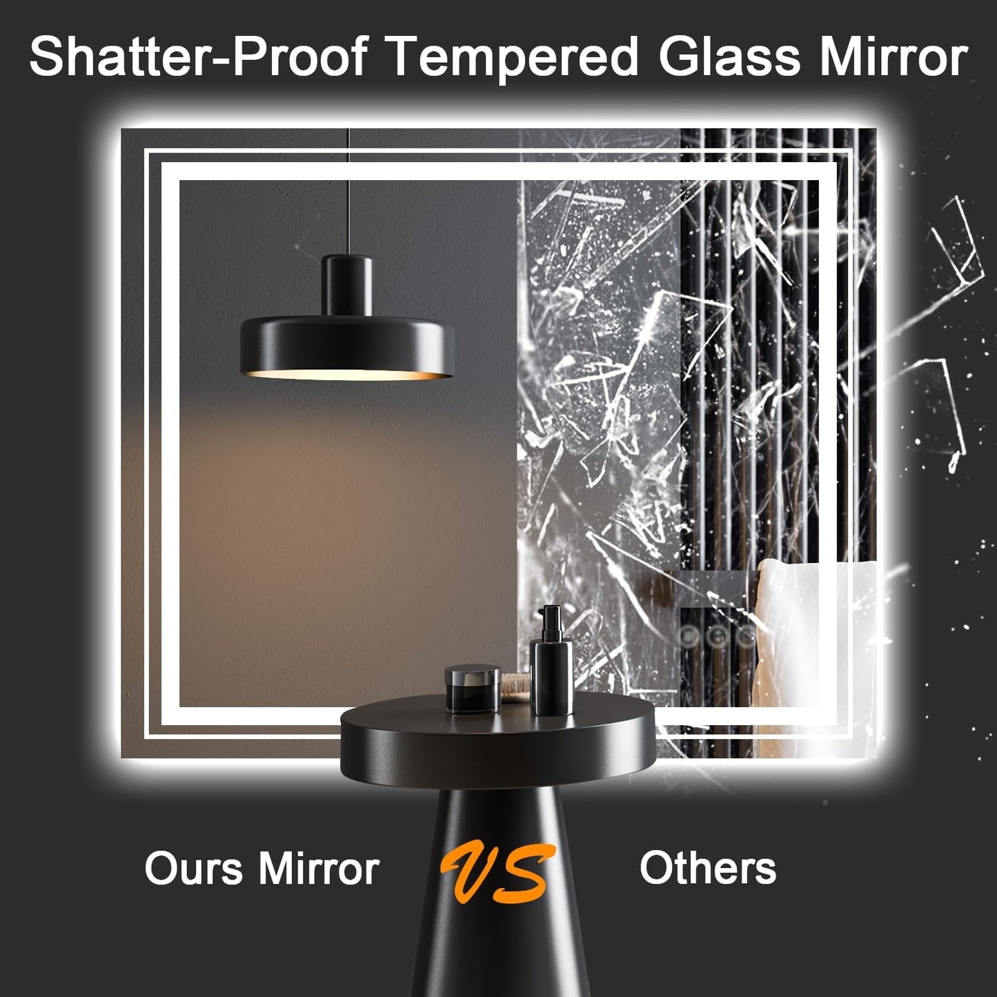 LED Bathroom Mirror, 60"X24" with Front and Backlit, Anti-Fog, Large Bathroom Vanity Mirror for Wall, Memory Function, Stepless Dimmable, Tempered Glass (Horizontal/Vertical)