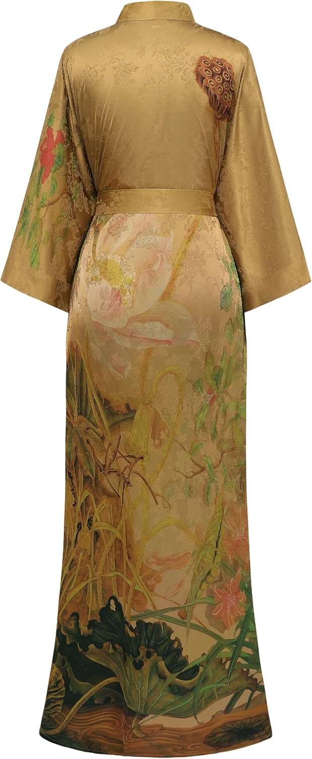 PRODESIGN Kimono Robe for Women - Long Satin Sleepwear Silky Kimono Cover-Up Nightgown Japanese Bathrobe Loungewear Blouse