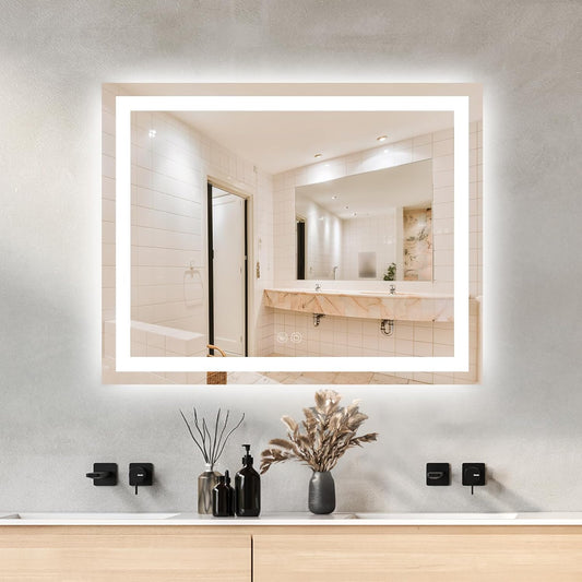 40 x 32 LED Vanity Mirror for Bathroom, Frontlit & Backlit LED Mirror for Bathroom with 3 Colour Lights, Wall Vanity Mirror with Anti-Fog, Shatterproof & Memory Function, Perfect for Modern Bathrooms