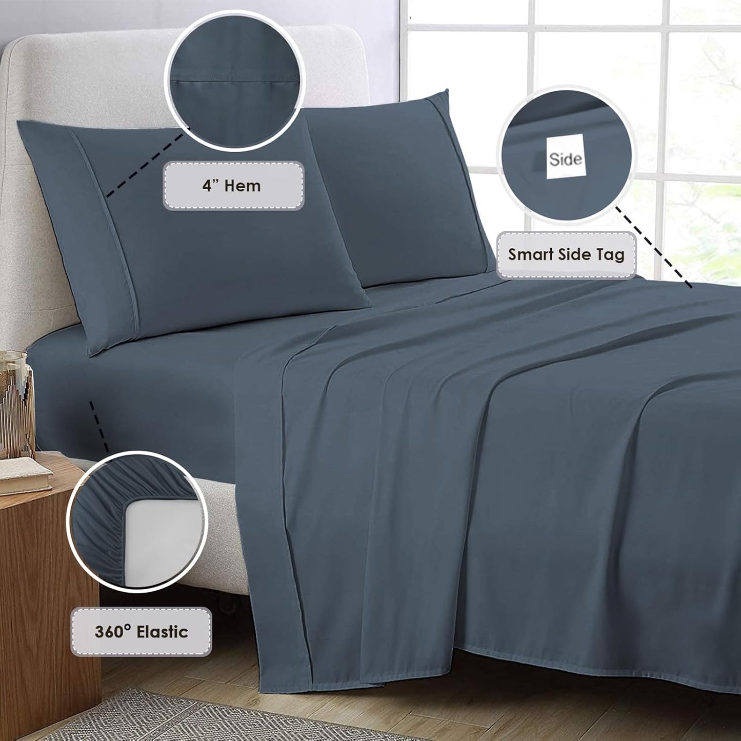 Pizuna Pure 100% Cotton California King Size Sheets, 800 Thread Count Long Staple Cotton Crisp Sateen Sheets with 15inch Deep Pocket (Dark Blue)