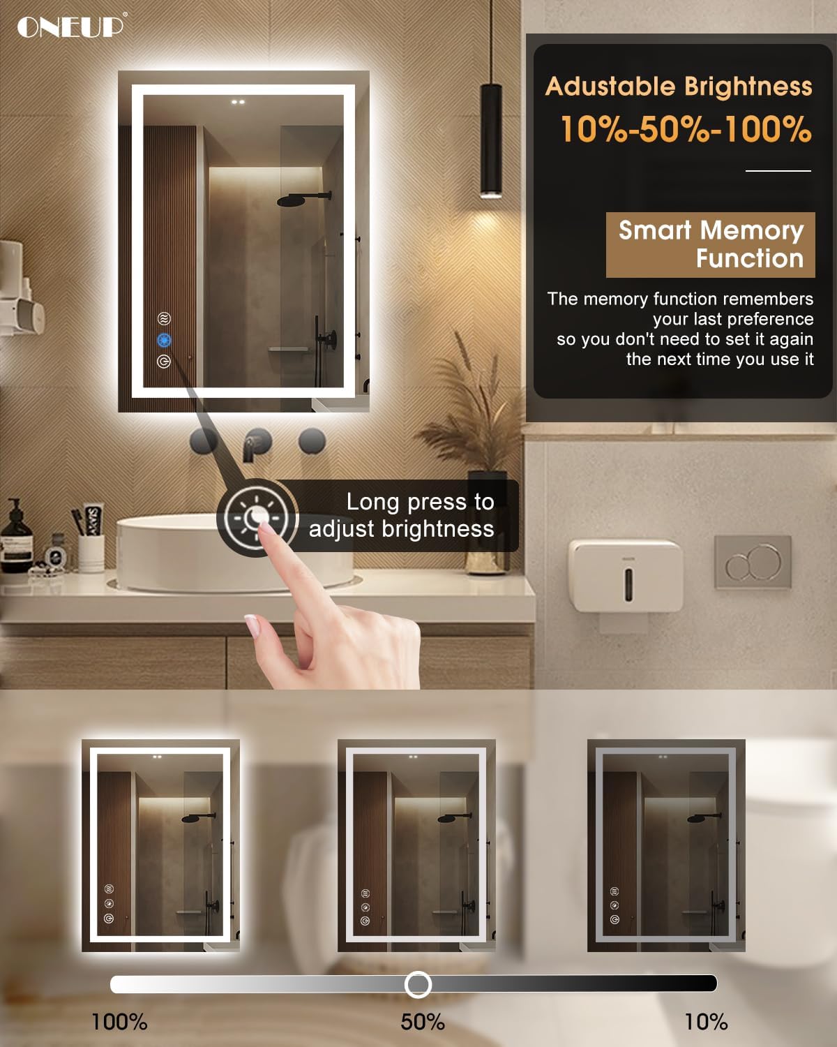 oneup 24x32'' RGB Bathroom Mirror with Lights,RGB Color Changing LED Bathroom Mirror for Wall,Lighted Vanity Mirrors,Dimmable,Anti-Fog,IP54 Waterproof