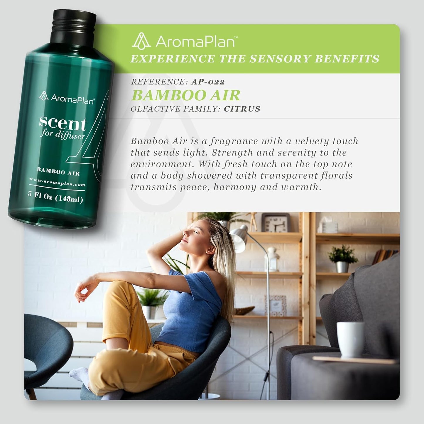 AromaPlan Hotel Scents Bamboo Air 5 Fl Oz (148ml), Home Luxury Aroma & Hotel Fragrance Diffuser Oil- Hotel Diffuser Oil for Aromatherapy- USA Made, Bigger Bottle, Bolder Aroma & Longer Lasting