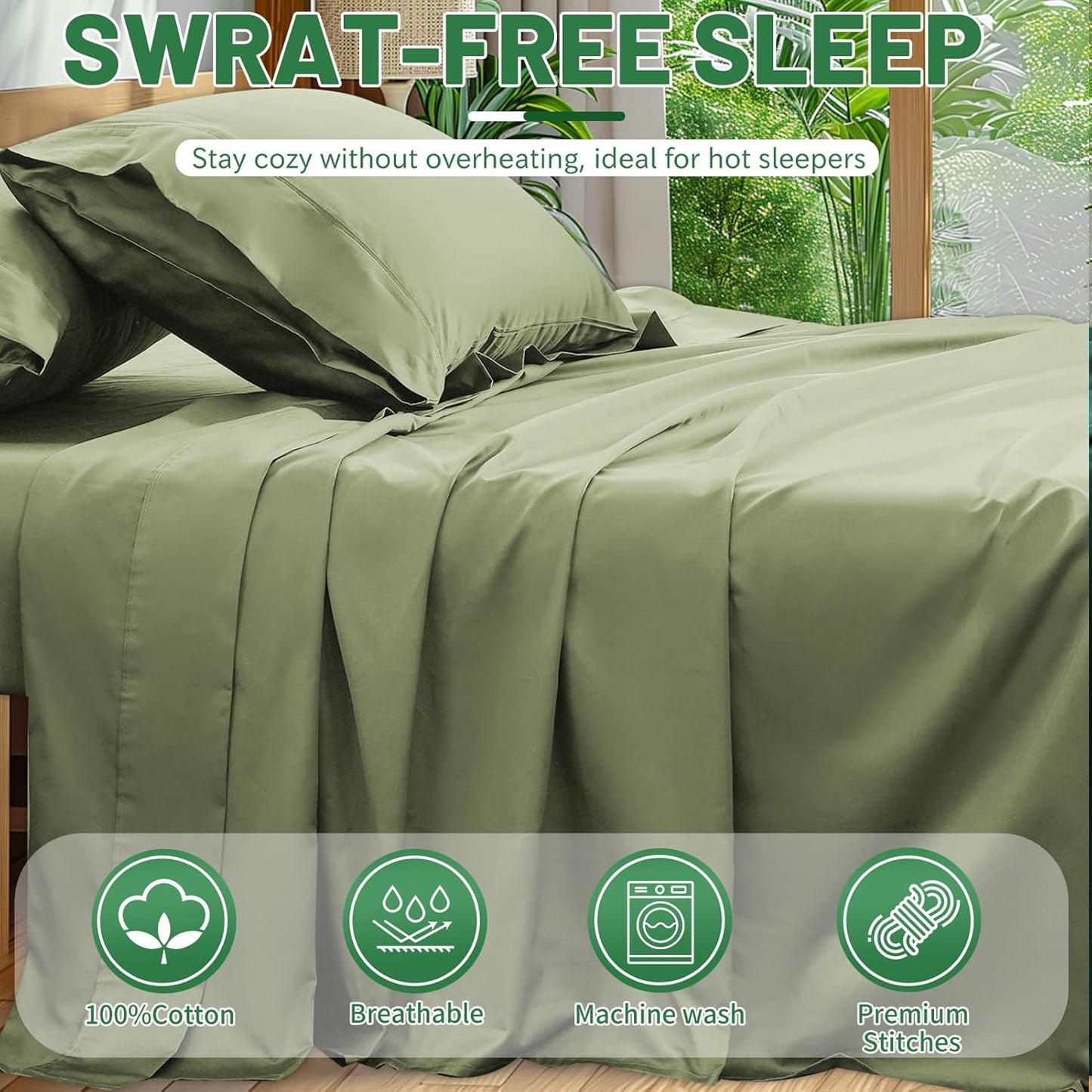 Extra Deep Pocket California King Sheets 18-24 Inch 1000 Thread Count 100% Egyptian Cotton Sateen Weave Soft Breathable 4 Pieces（California King,Olive Green）