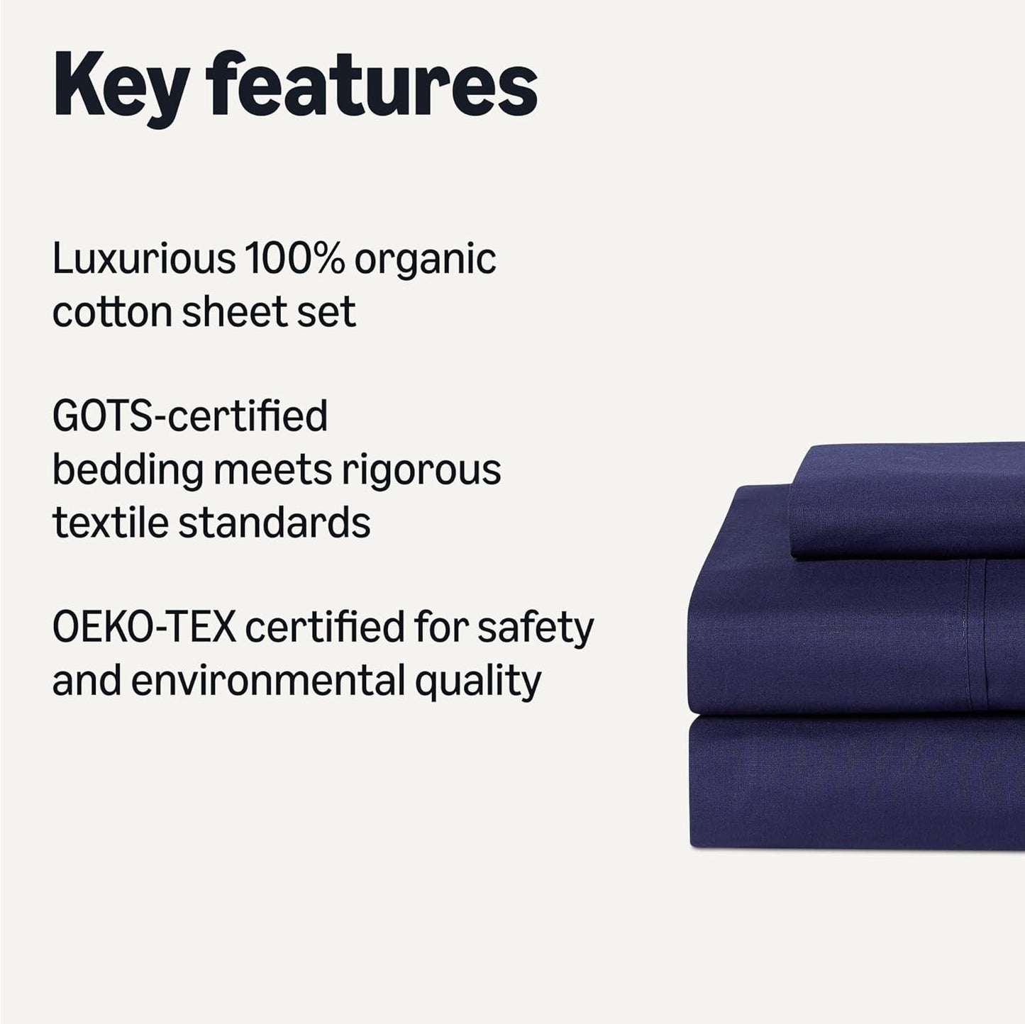 Amazon Basics Soft Organic Cotton Sheet Set with 1-Piece Pillowcase, Navy Blue, Twin XL