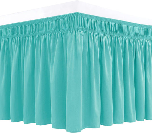Biscaynebay Wrap Around Bed Skirts for King & Cal King Beds 14" Drop, Aqua Adjustable Elastic Dust Ruffles Easy Fit Wrinkle Resistant Silky Luxurious Fabric Machine Washable