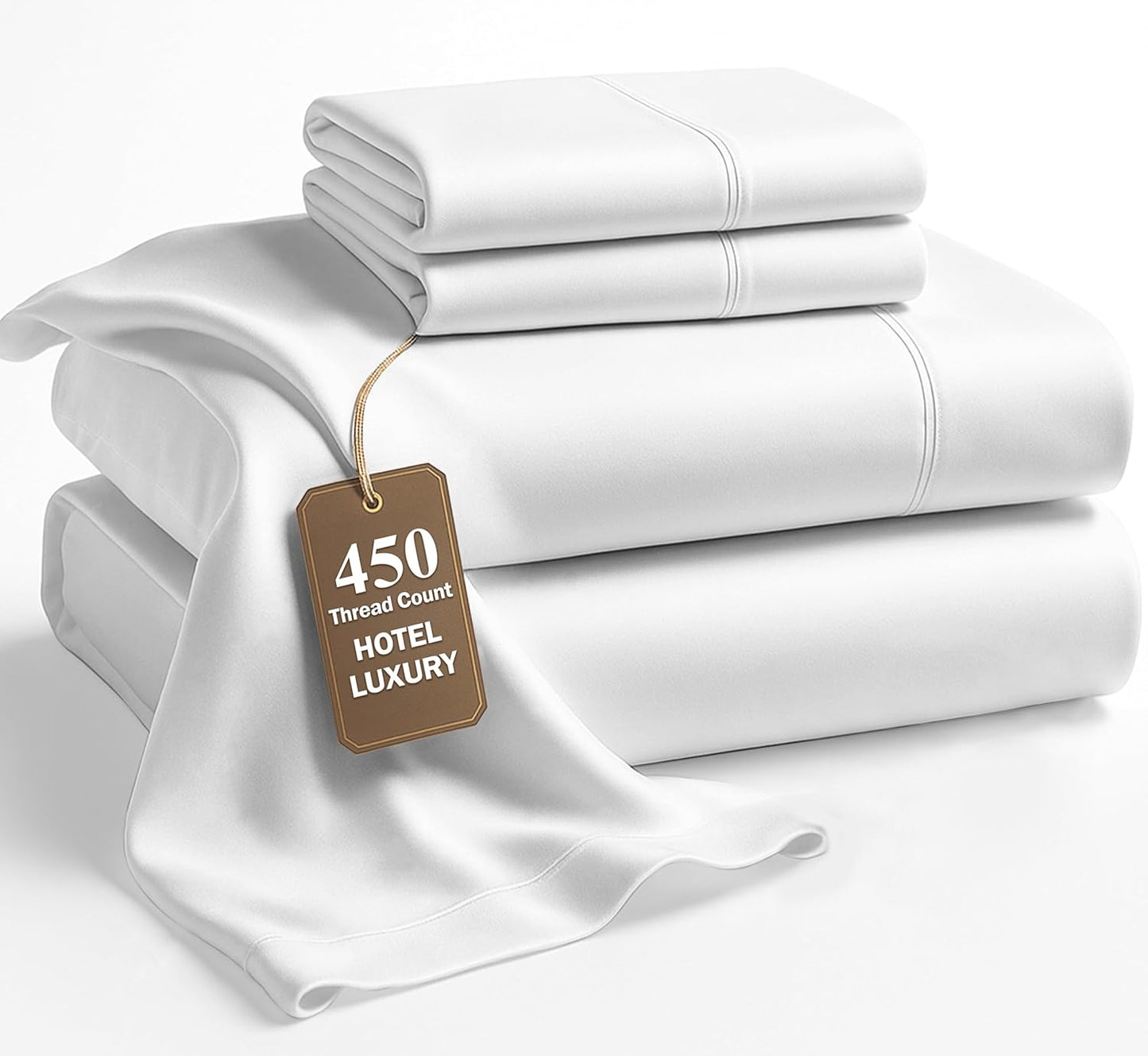 Lane Linen 100% Cotton Sheets – 450 Thread Count Full Size Sheet Set, Naturally Cooling Sateen Sheets, Soft & Comfy, 15” Deep Pocket Fully Elasticized Fitted Sheet, Bedding Sheets & Pillowcases, White