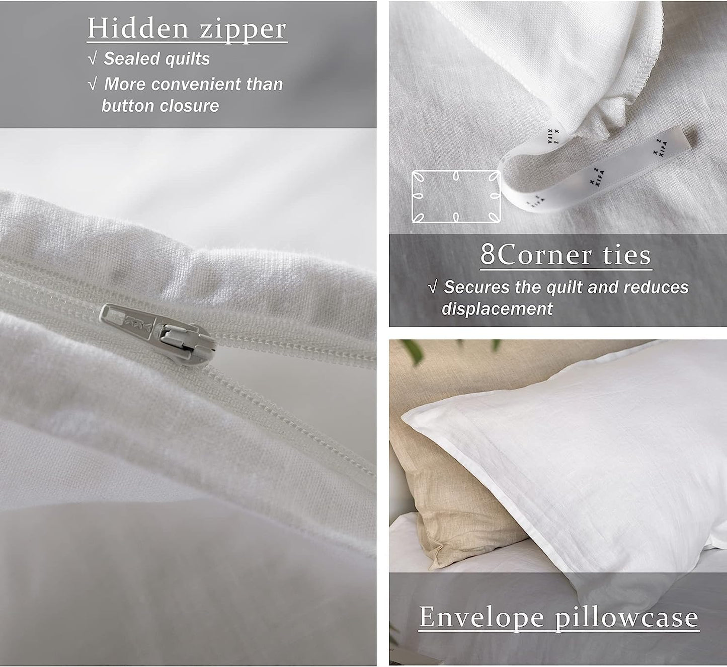 XZ XIFA White Linen Duvet Cover Full, 100% Washed French Flax Linen Bedding Set with Zipper Closure, Cooling & Textured Bed Sets for Hot Sleepers(1 Duvet Cover, 2 Pillowcases)