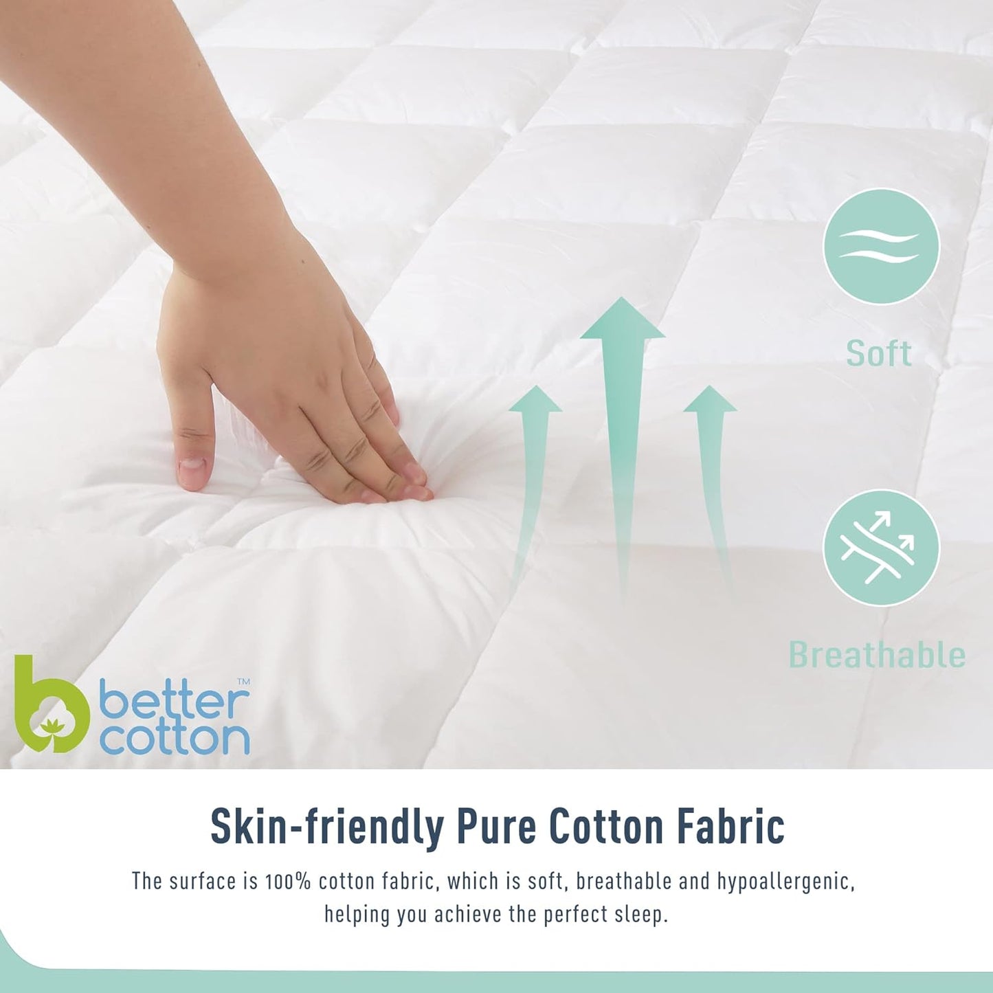 Twin XL Mattress Pad Cotton Mattress Pad Cover for College Dorm Quilted Mattress Cover 18-22" Deep Pocket Mattress Protector Twin XL Size White Down Alternative Filling Noiseless & Breathable