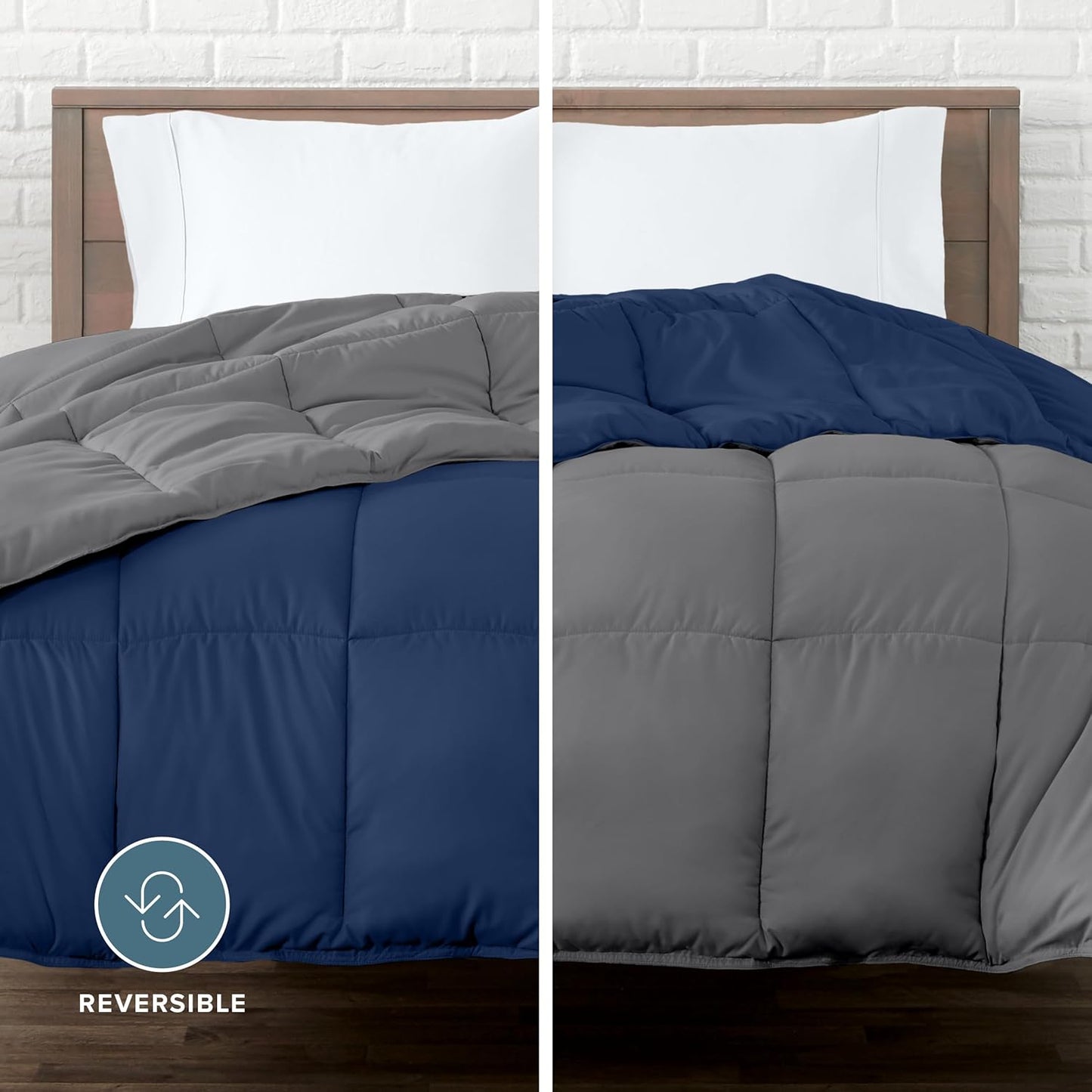 Bare Home Comforter - Twin/Twin Extra Long - Reversible Colors - Goose Down Alternative - Ultra-Soft - Premium 1800 Series - All Season Warmth - Bedding Comforter (Twin/Twin XL, Dark Blue/Grey)
