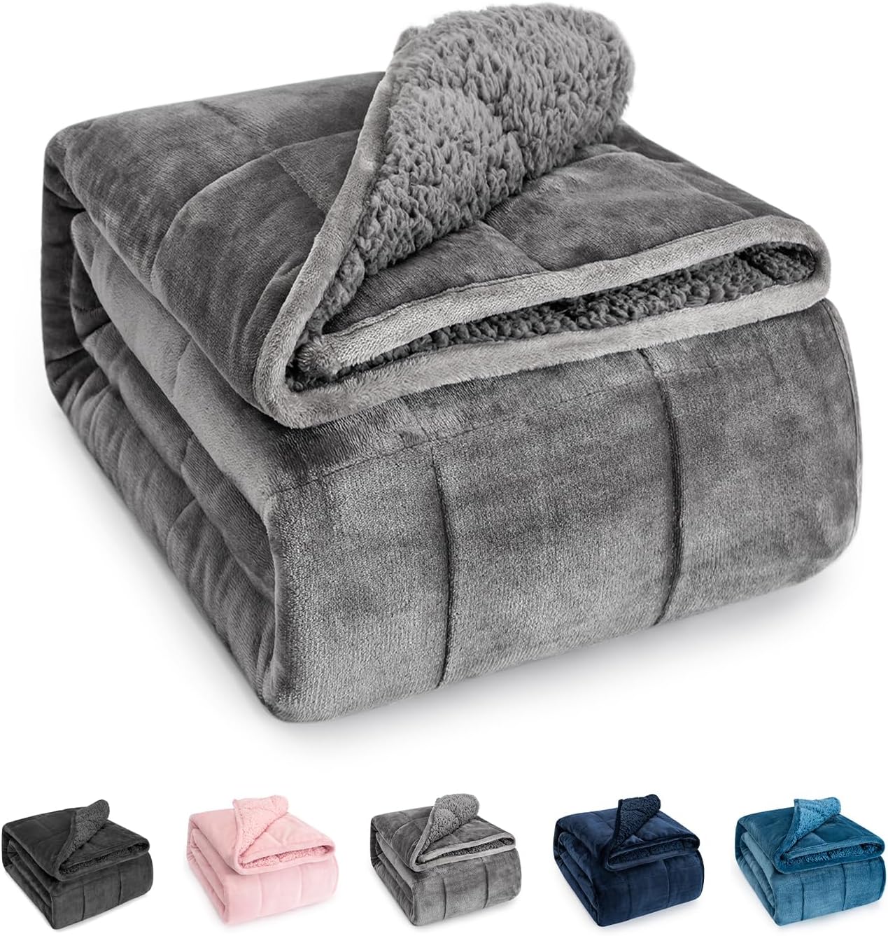 Sivio Sherpa Fleece Weighted Blanket for Adult 20 lbs Heavy Fuzzy Throw Blanket with Soft Plush Flannel, Reversible Full-Size Super Soft Extra Warm Cozy Fluffy Blanket, 60x80 Inches Dual Sided Grey