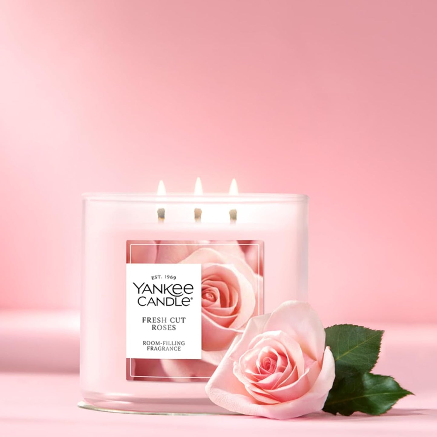 Yankee Candle Fresh Cut Roses, Scented Candle, 14.5oz 3-Wick Candle Jar with up to 40 Hours Burn Time, Giftable