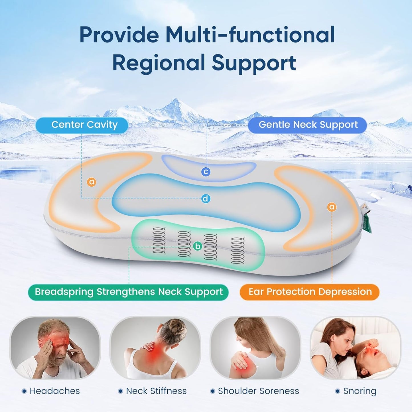 Elegear Deep Sleep Cooling Neck Pillow, Cervical Side Sleeper Pillow for Pain Relief with Zero-Pressure Tech & Built-in Springs Design, Ergonomic Contour Memory Foam Pillows for Back&Side Sleepers - L