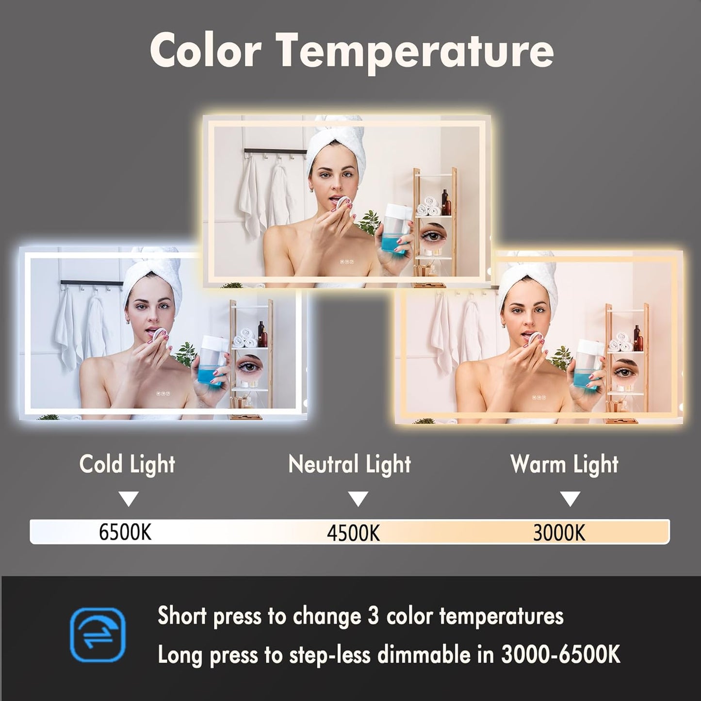 GarveeHome 60x36 LED Bathroom Mirror with Lights, Dimmable, Anti-Fog, Backlit + Front Lit, Smart Bathroom Vanity Mirror for Wall, Memory Function, Shatter-Proof (Horizontal/Vertical)