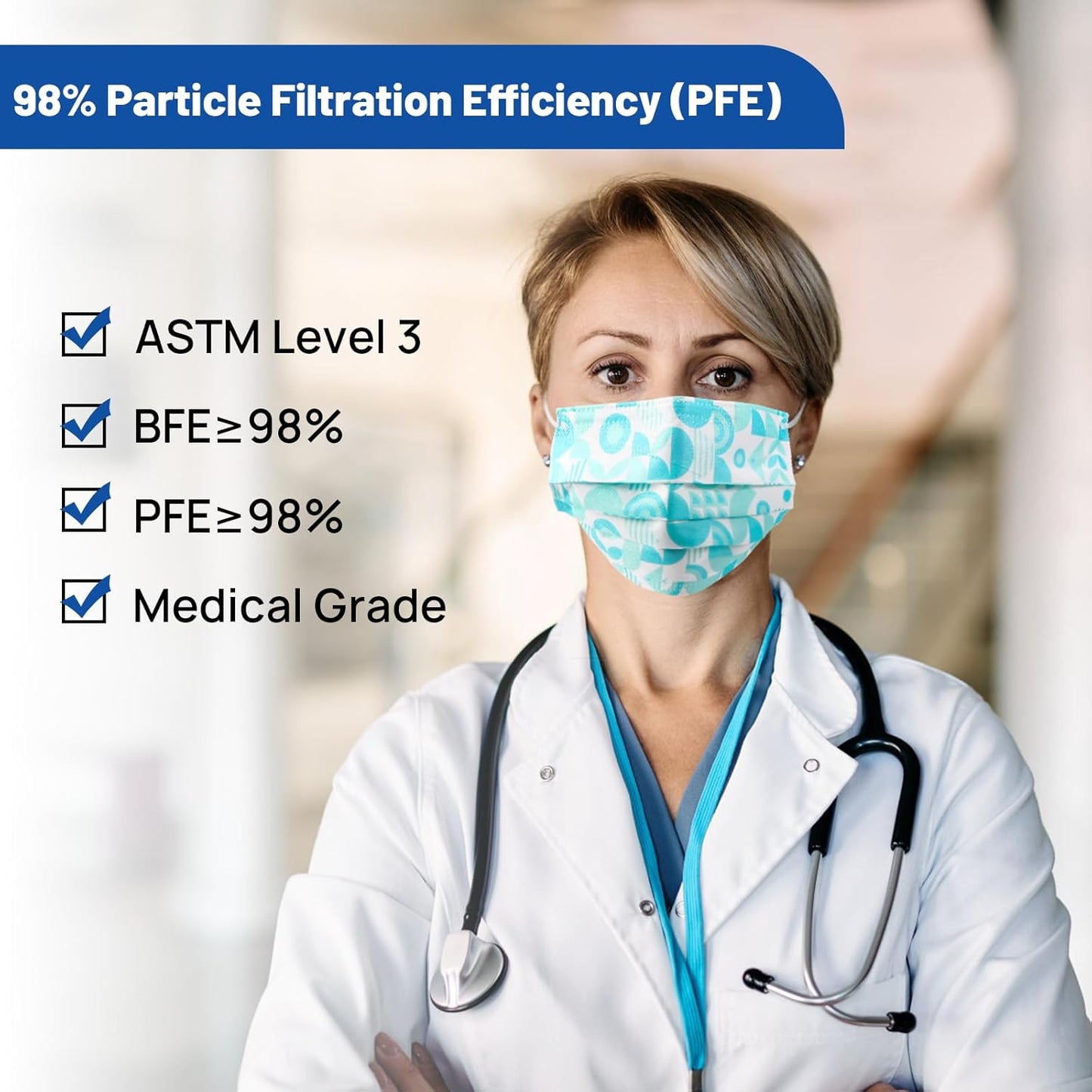 JMU Multicolor Disposable Face Masks, 4-Ply ASTM Level 3 Medical Face Masks for Adults, 40Box, 2000Pcs