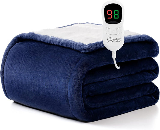 Homemate Heated Blanket Electric Throw - 50"x60" Heating Blanket Throw 1/2/4/6/8 Hours Auto-Off 10 Heat Level Over-Heat Protection Flannel Sherpa ETL Certification