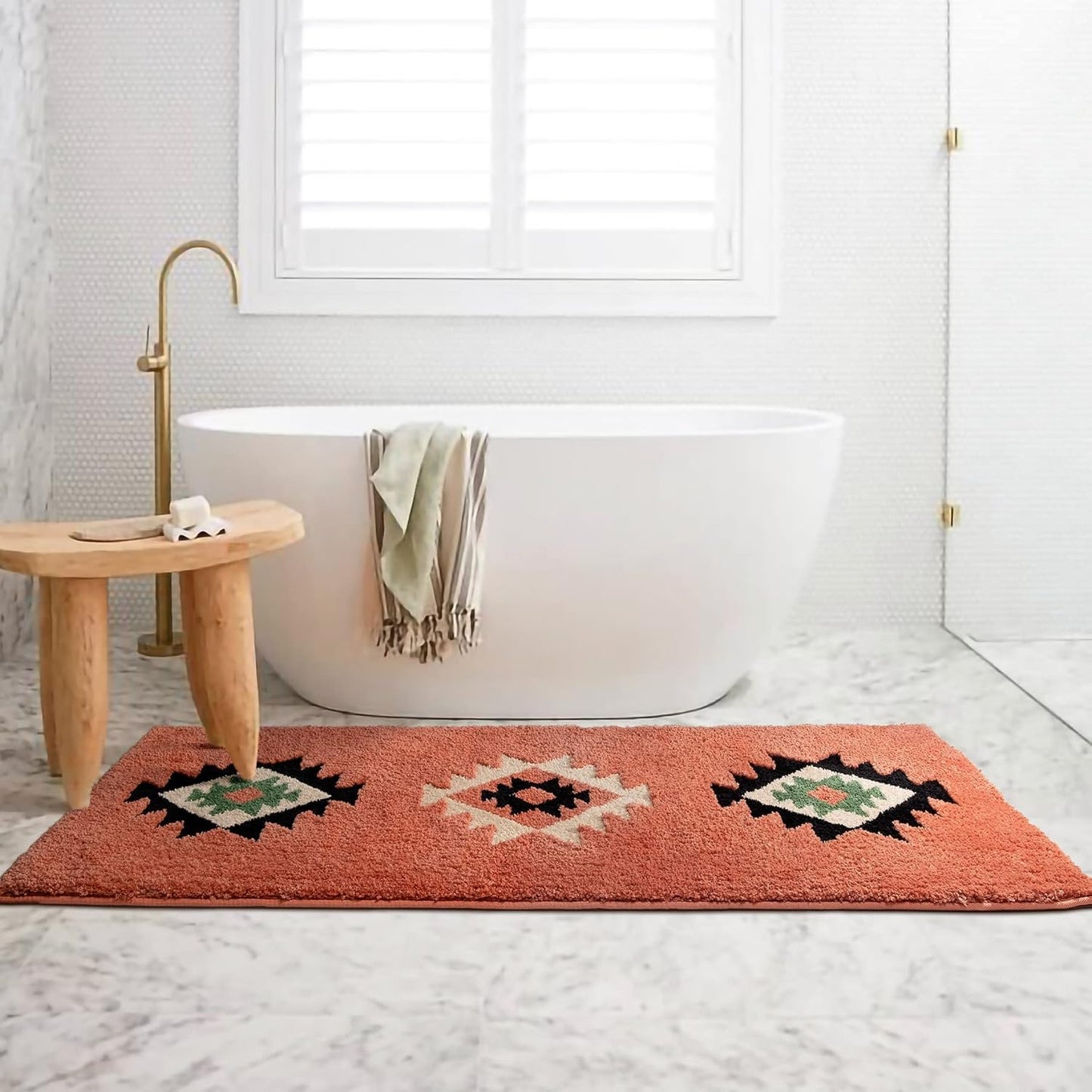 DEXDE Bathroom Rugs 20x47 Boho Bath Mat Non-Slip Long Bath Rug Runner Luxury Soft Absorbent Carpet for Bathroom Shower Kitchen Entryway Western Farmhouse Decor,Coral Red
