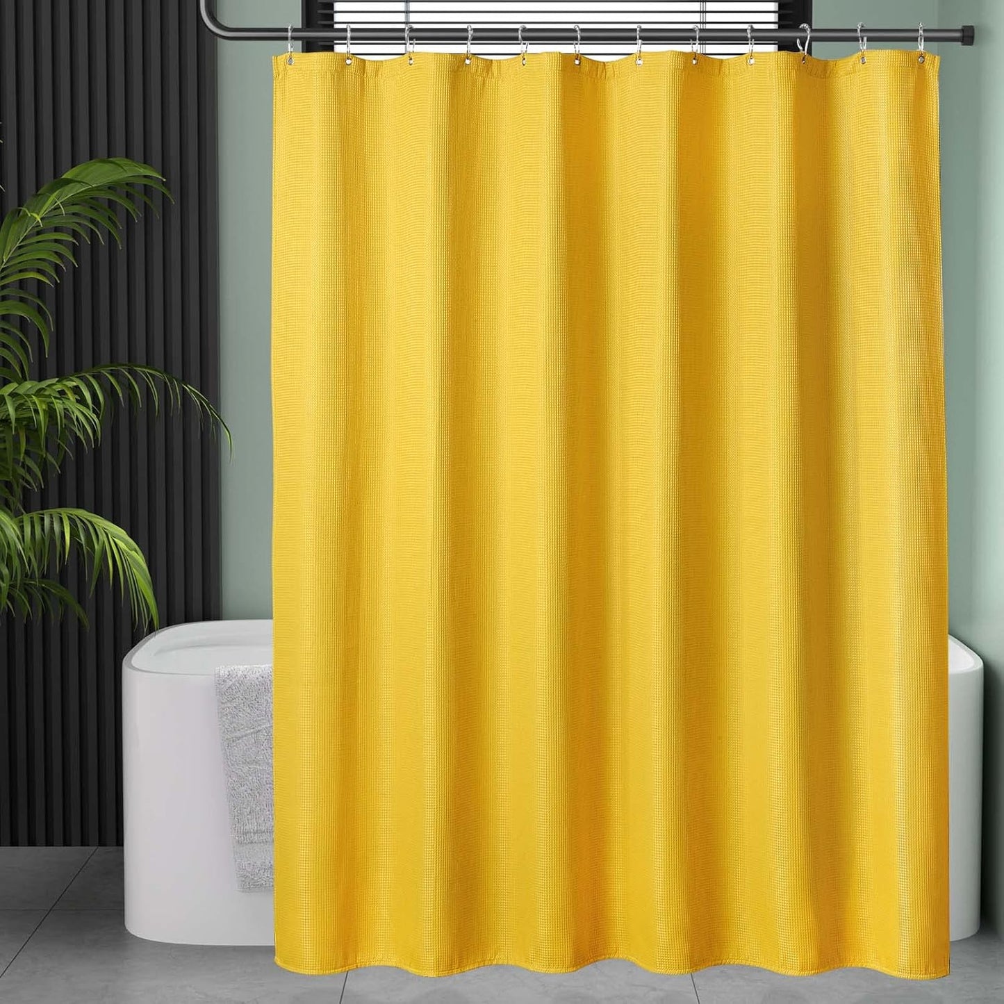 AmazerBath Waffle Shower Curtain, Bright Yellow Shower Curtain Fabric with Waffle Weave, Heavy Duty 240GSM, Hotel Quality Bathroom Shower Curtains, 72 x 72 Inches