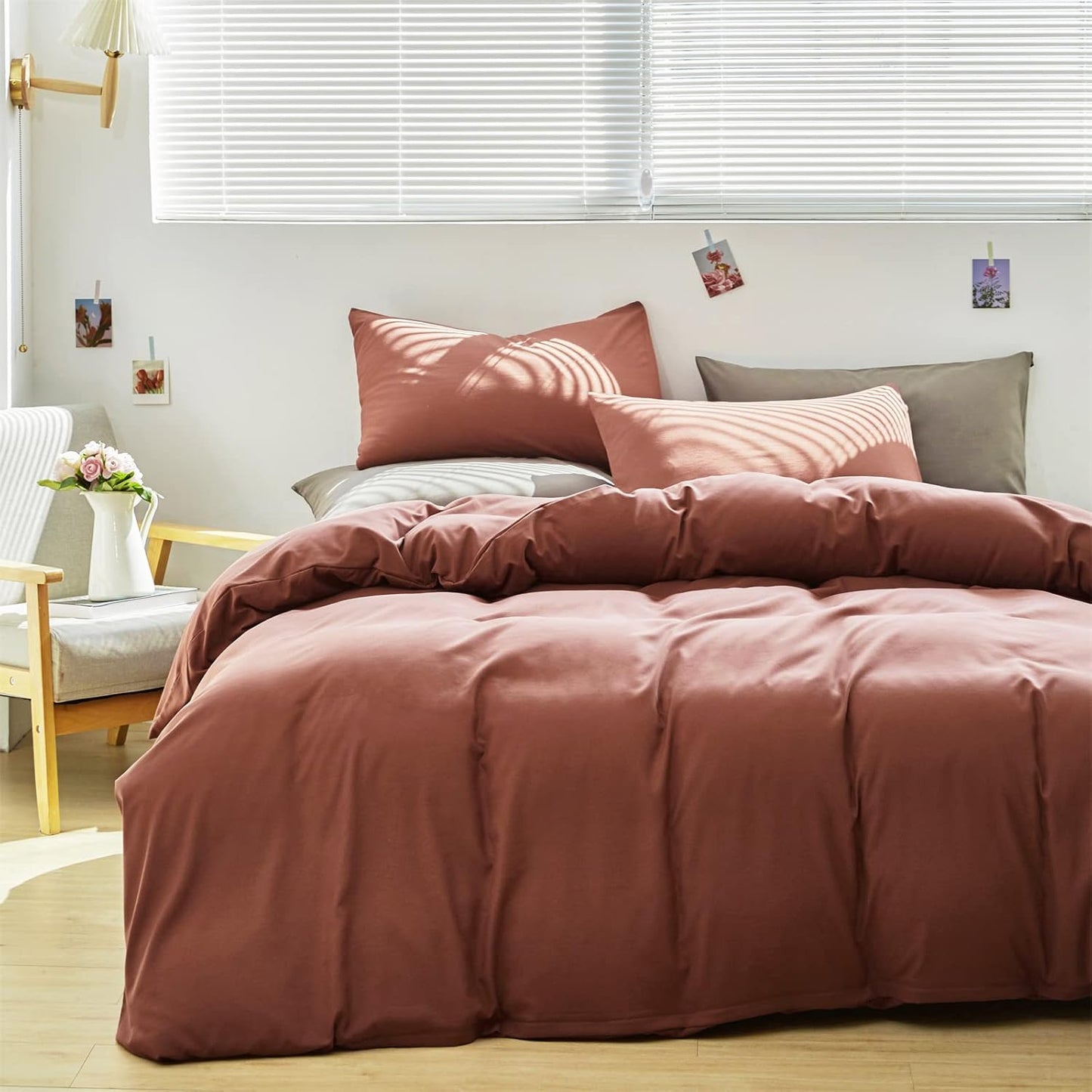 Cottonight Brick Red Comforter Set - Twin Size, 3 Piece Breathable Soft Comforter, Quilts, Blanket - Dark Red Bedding Set for Adults, Teens, Kids, Hotel Quality