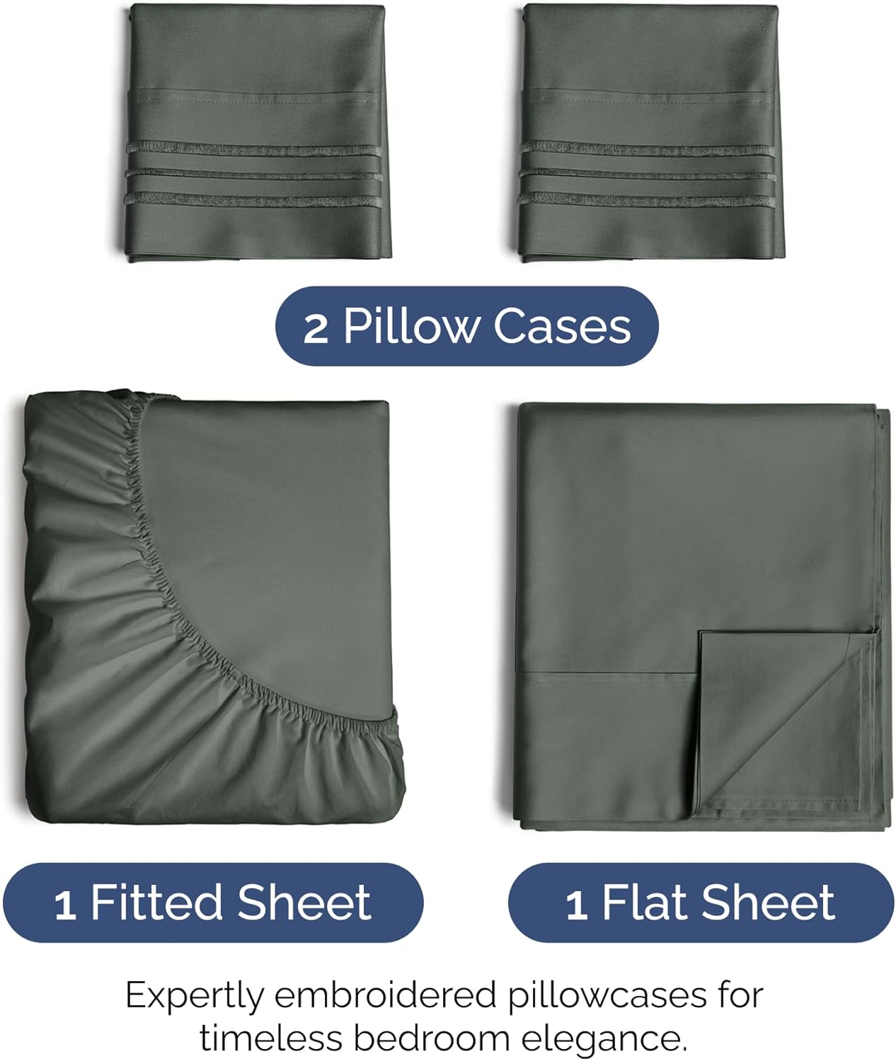 King Size 4 Piece Sheet Set - Extra Soft, Breathable & Cooling - Hotel Luxury Durable Bed Sheets for Women & Men - Deep Pockets, Easy-Fit & Wrinkle-Free - Gunmetal Grey Oeko-Tex