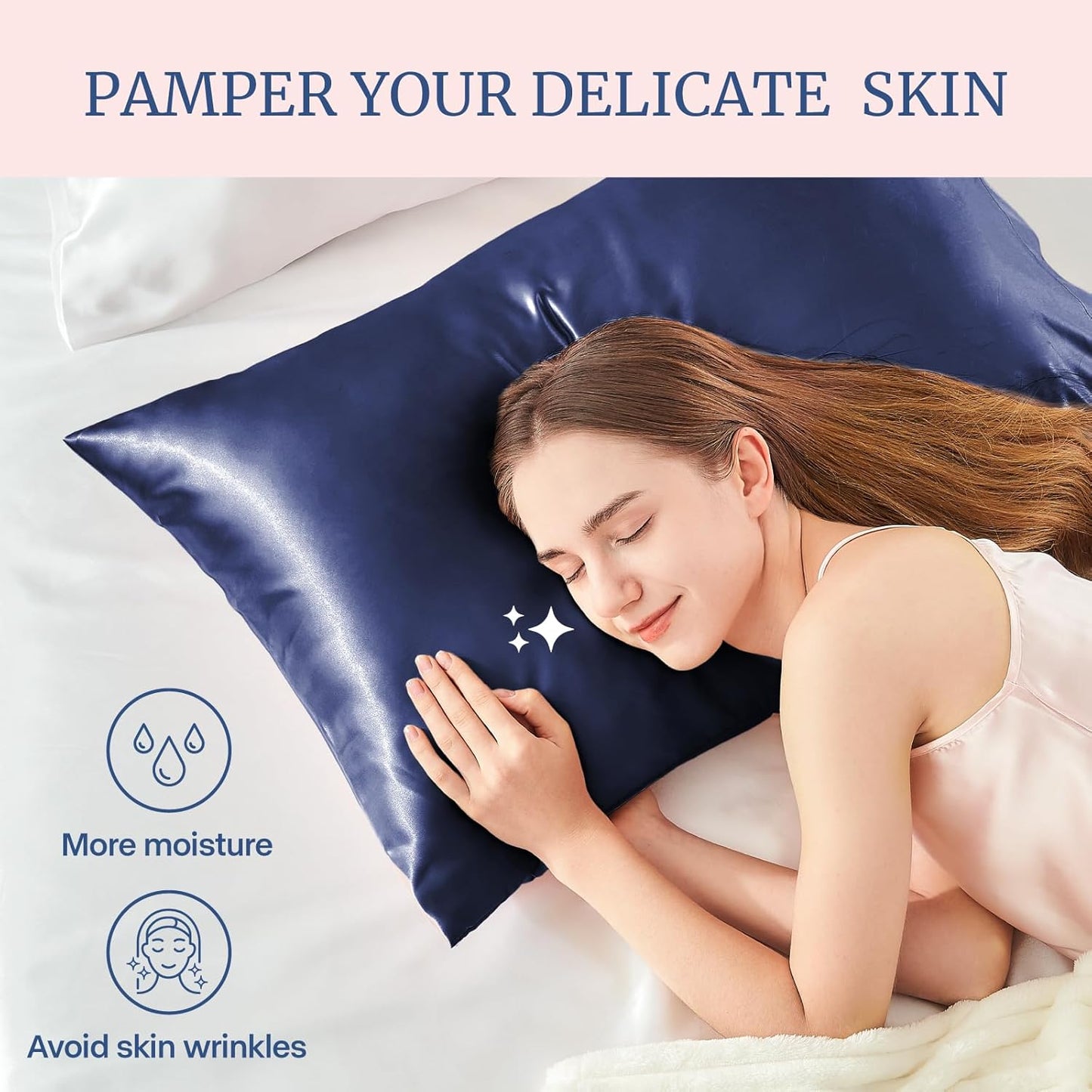 BEDELITE Satin Pillowcase for Hair and Skin, Super Soft and Cooling Similar to Silk Pillow Cases 2 Pack with Envelope Closure, Gift for Women Men(20"x40" King Size, Navy)