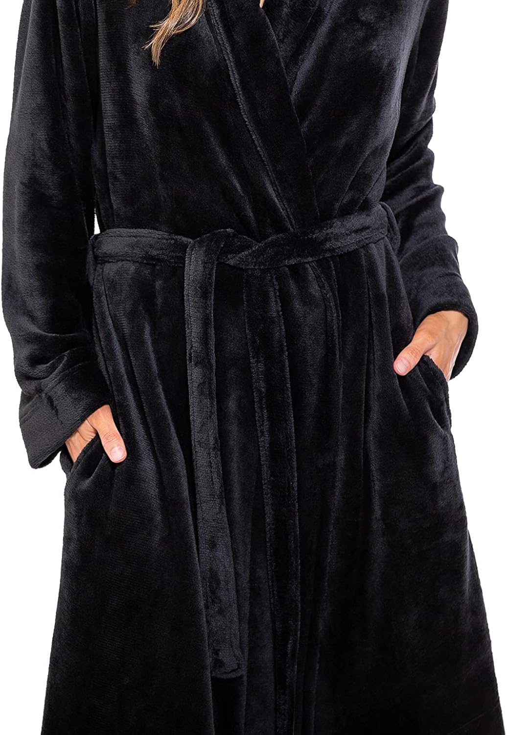 Turquaz Robes For Women, Womens Fleece Shawl Collar Soft Plush Knee Length Spa Robe