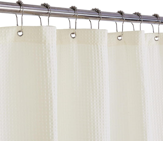 Barossa Design Extra Long Fabric Waffle Weave Shower Curtain 84 inch Height, Hotel Luxury Spa, Water Repellent, 230gsm Heavy Duty, Machine Washable, Cream Pique Pattern, 71x84