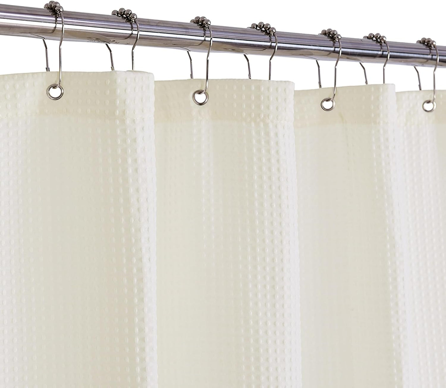 Waffle Weave Fabric Shower Curtain Heavyweight 230 GSM, Hotel Luxury, Water Repellent, Washable, Cream Diamond Pattern Pique for Decorative Bathroom Curtains