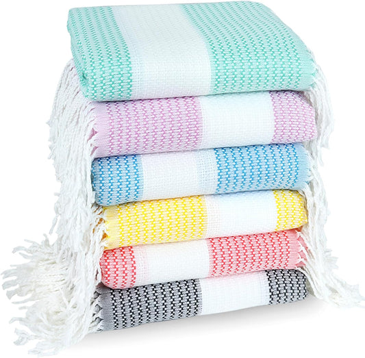 6 Pack Cotton Turkish Beach Towel Lightweight Thin Travel Vacation Essentials Oversized XL Towels Set for Pool Swim Bath Camping Cruise Accessories Absorbent Quick Dry Sand Free Bulk clearance Blanket