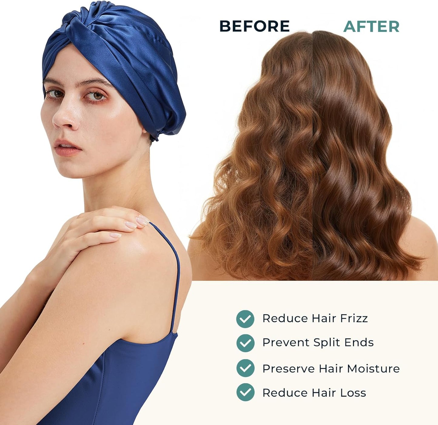 100% Mulberry Silk Bonnet, Double-Layered Hair Bonnet for Sleeping Women, Pure Silk Turban, Night Sleep Hair Wrap