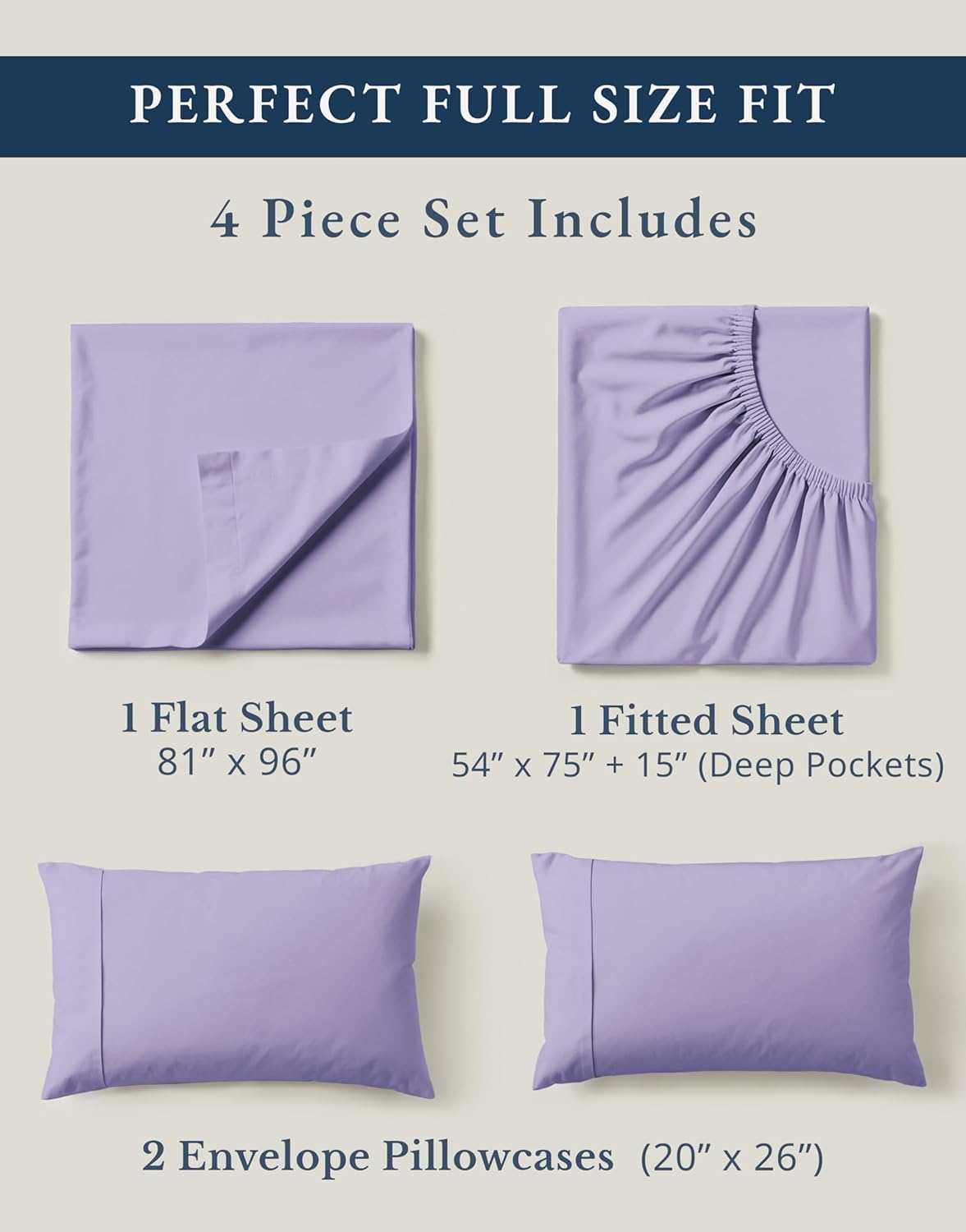LANE LINEN 100% Organi Cotton Eco Friendly Bed Sheets Full Size, Fully Elasticized Naturally Cooling Soft & Comfy, Machine Washable Temperature Regulating Full Sheet Deep Pocket Bedding- Orchid Petal