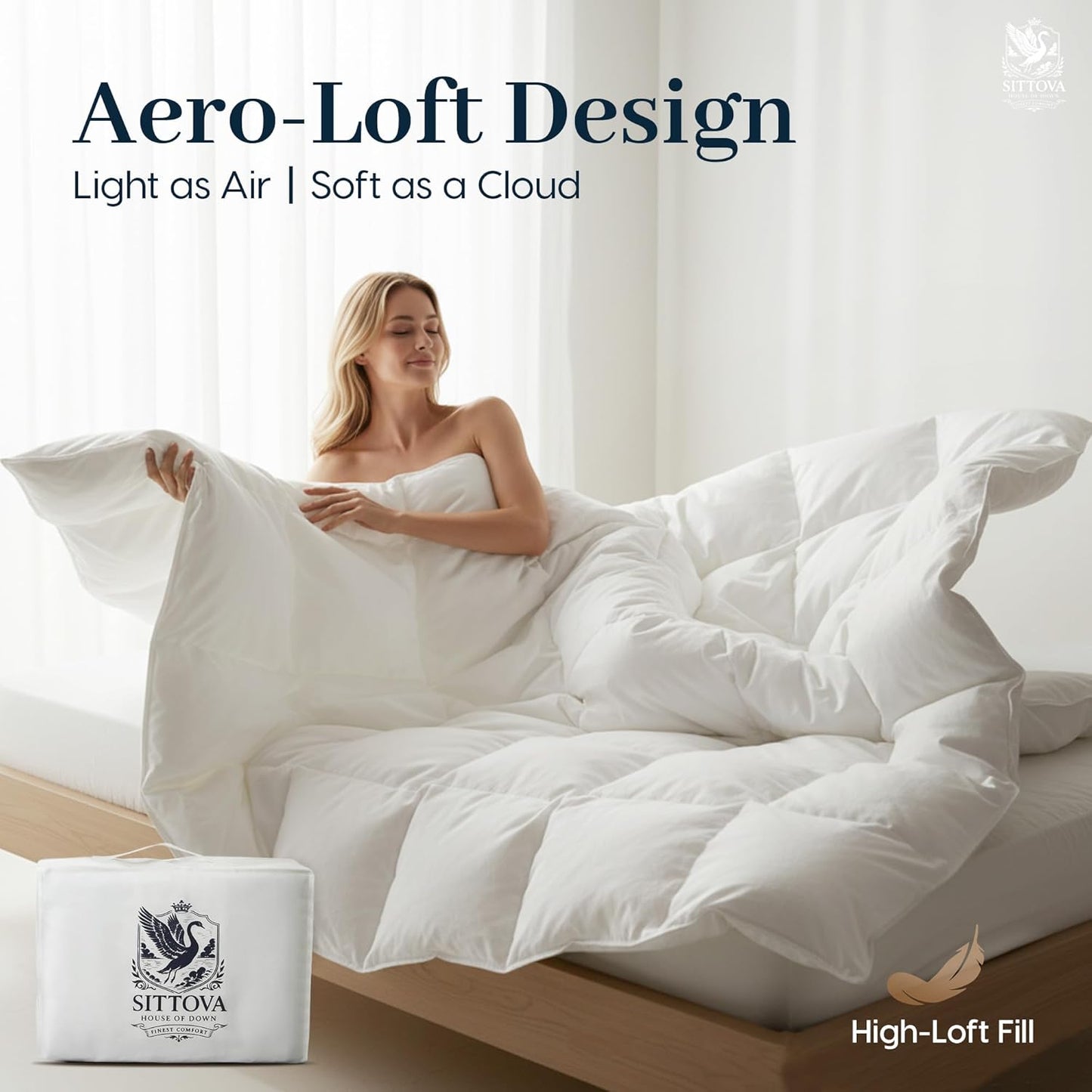 Goose Down Fiber Comforter Queen Size – All-Season Hotel Quality Duvet Insert, High Fill Power, Ultra Soft 100% Cotton, Box-Stitched, Breathable, Luxurious White Bedding, 90"x 90"