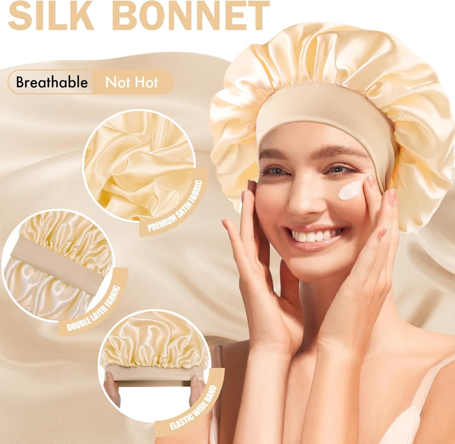 Satin Silk Bonnet for Sleeping, Double Layer Silk Sleep Cap for Men & Women, Soft Satin Lined Bonnet for Curly Hair
