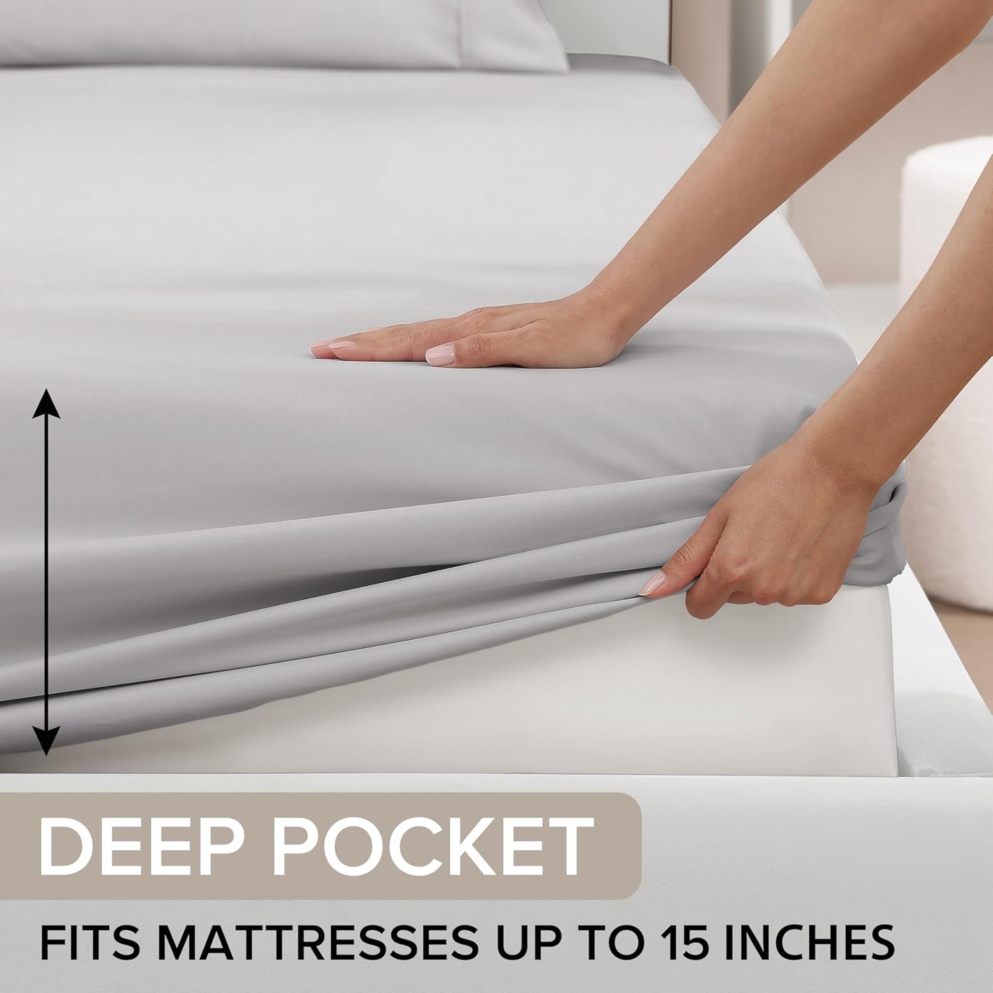 UGG Twin XL Sheet Set 3-Piece Luxury Cooling Sheets Deep Pockets Premium Bedding with 1 Pillow Sham Machine Washable, for Dorm Essentials & College Bedding, Twin XL, Stone Grey (Hedi)