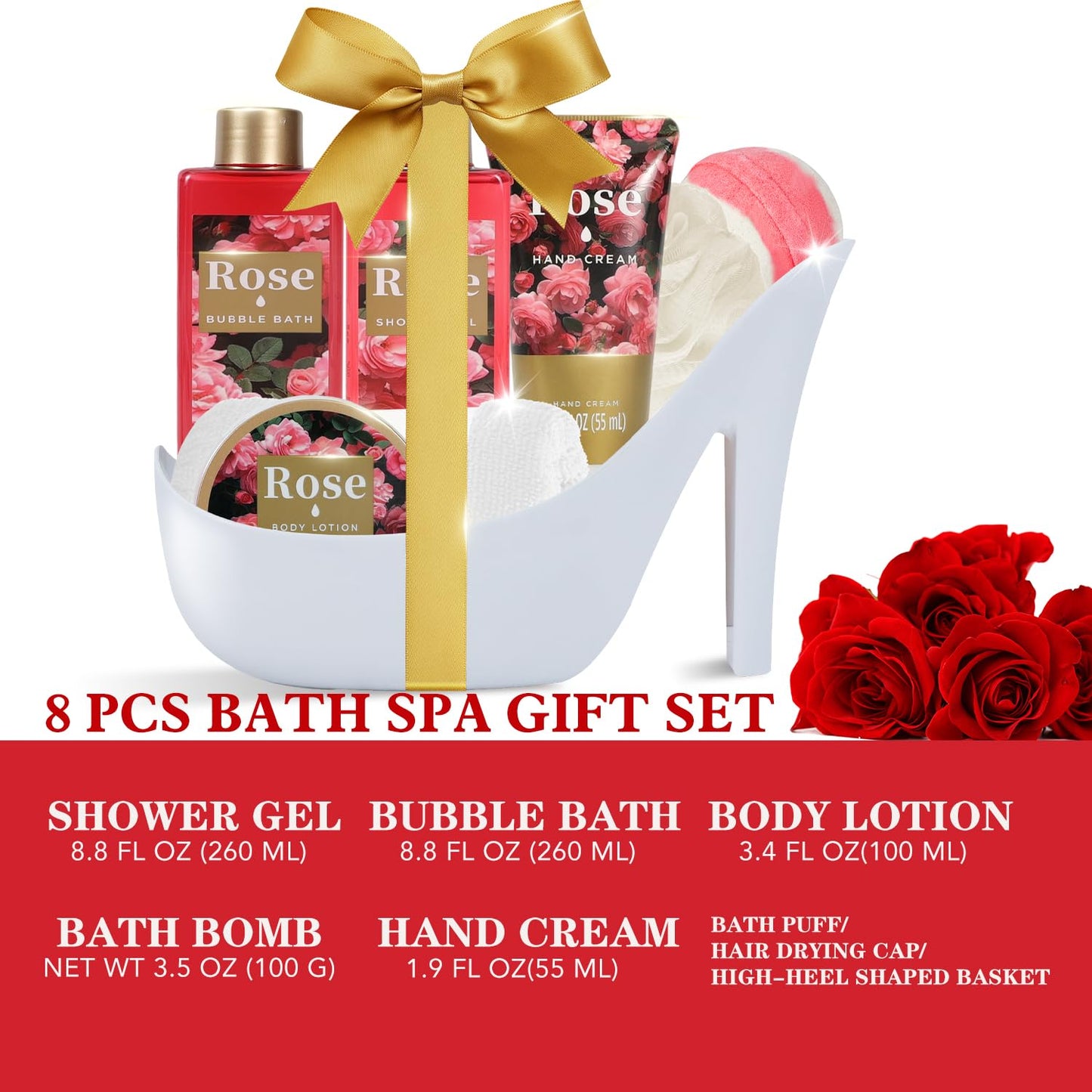 Romantic Rose Christmas Gifts for Women Spa Gift Basket, Bath Set with Bath Bombs & Body Lotion, Anniversary Valentine's Day Gifts for Her, Wife, Girlfriend