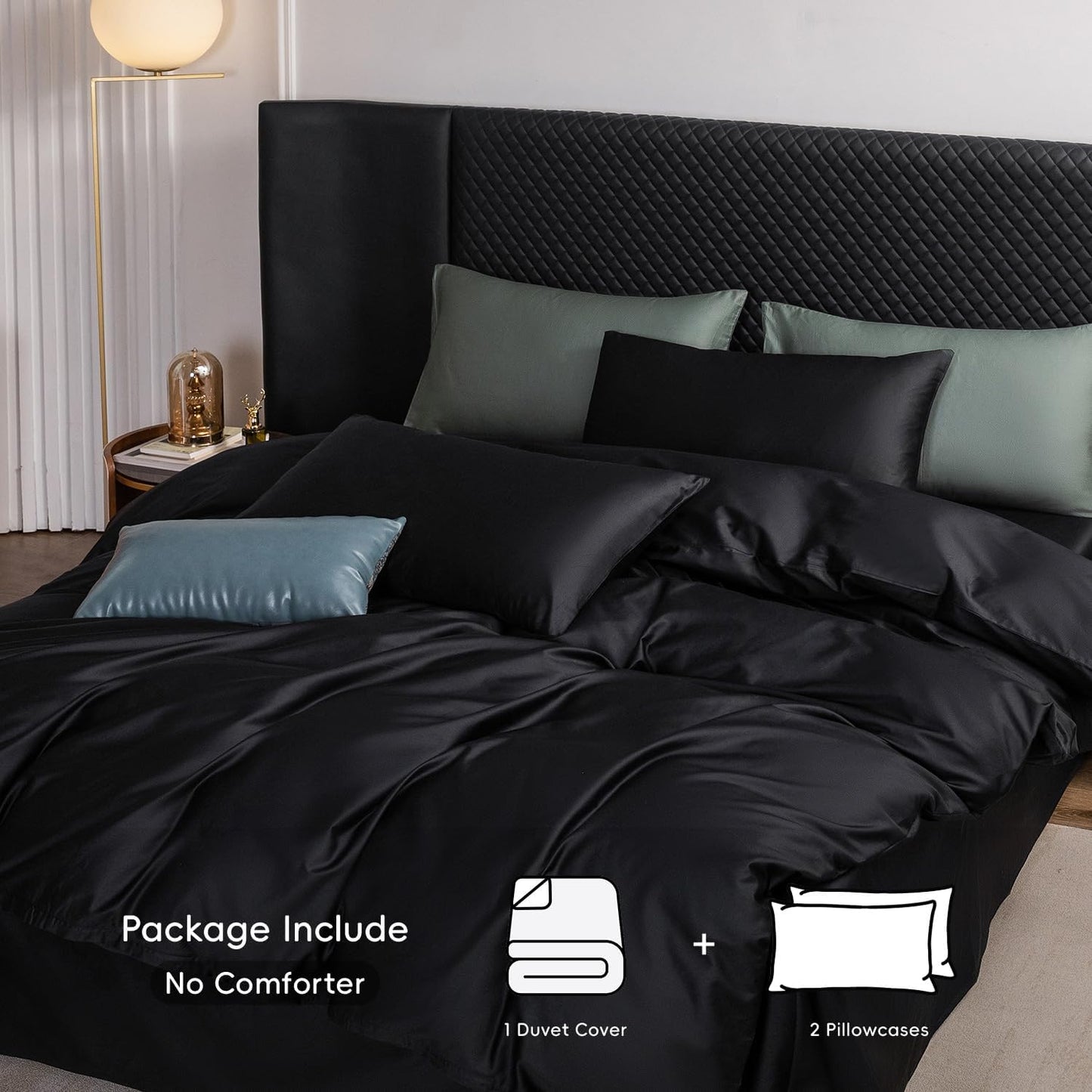 MooMee Duvet Cover Set 100% Extra Long Staple Cotton 600 Thread Count Silky Sateen Smooth Luxury Soft Breathable Durable Hotel Quality Bedding, 3 Pieces (Black,California King 104"x98")