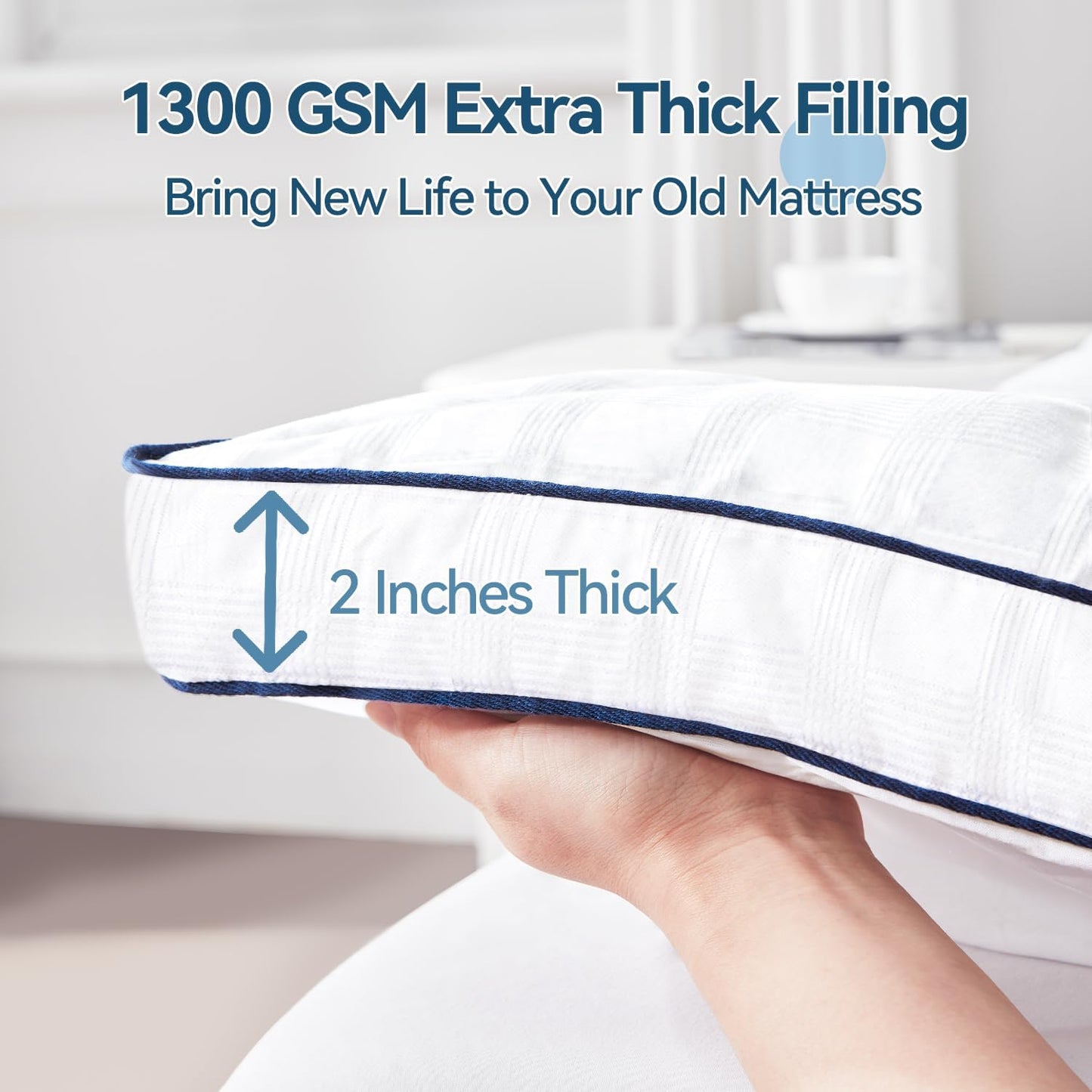 ABENE Mattress Topper for Back Pain Relief, Extra Thick Mattress Pad Pillowtop, Soft Cotton Cover with 8"-21" Deep Pocket, 1300gsm Overfilled Down Alternative Filling (Cotton White, California King)