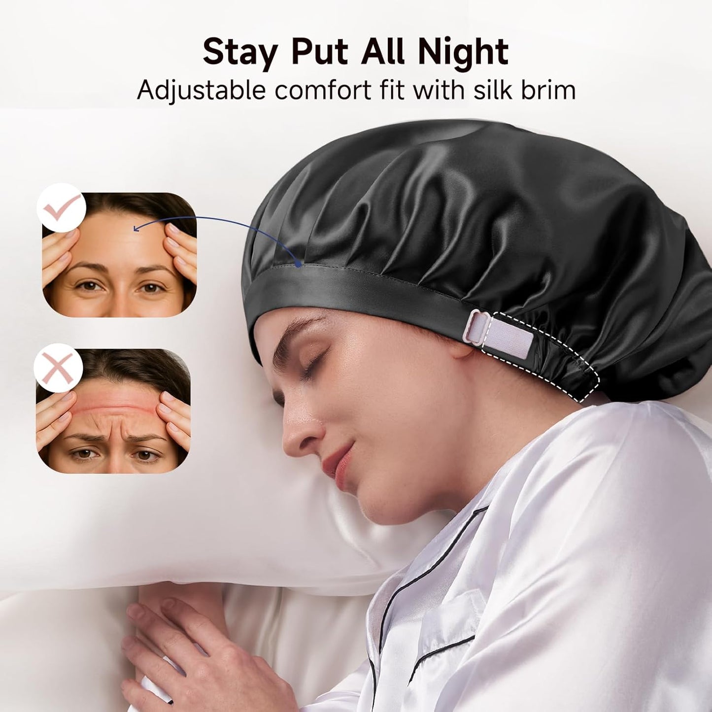 Kaome 100% Mulberry Silk Bonnet for Sleeping Women, 22 Momme Double Layer Silk Hair Wrap, Non-Slip Sleep Cap with Adjustable