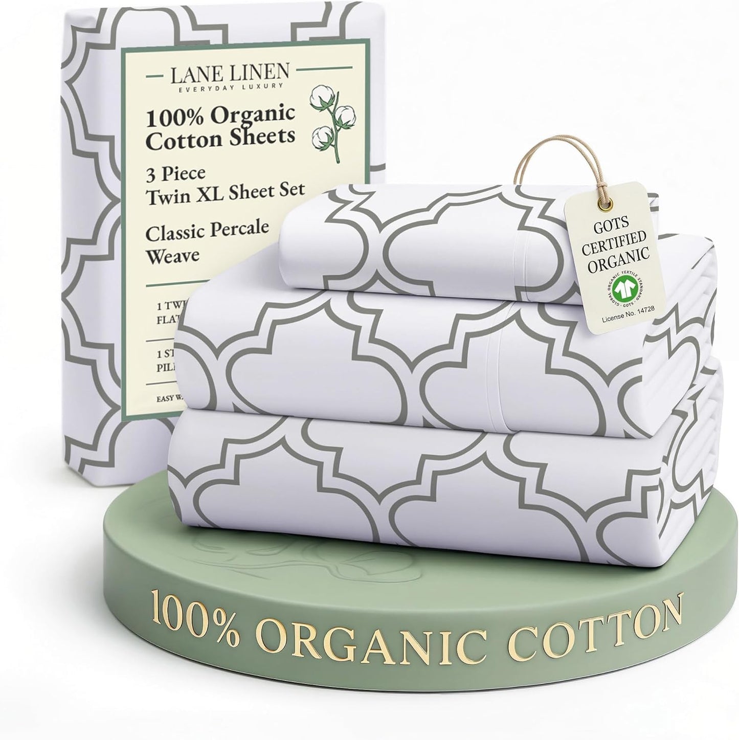 LANE LINEN 100% Organic Cotton Twin XL Sheet Set, Low Pilling Printed Fade Resistant Machine Washable Extra Long Twin Bedding Set, Soft & Comfy Printed Cotton Sheets - Trellis