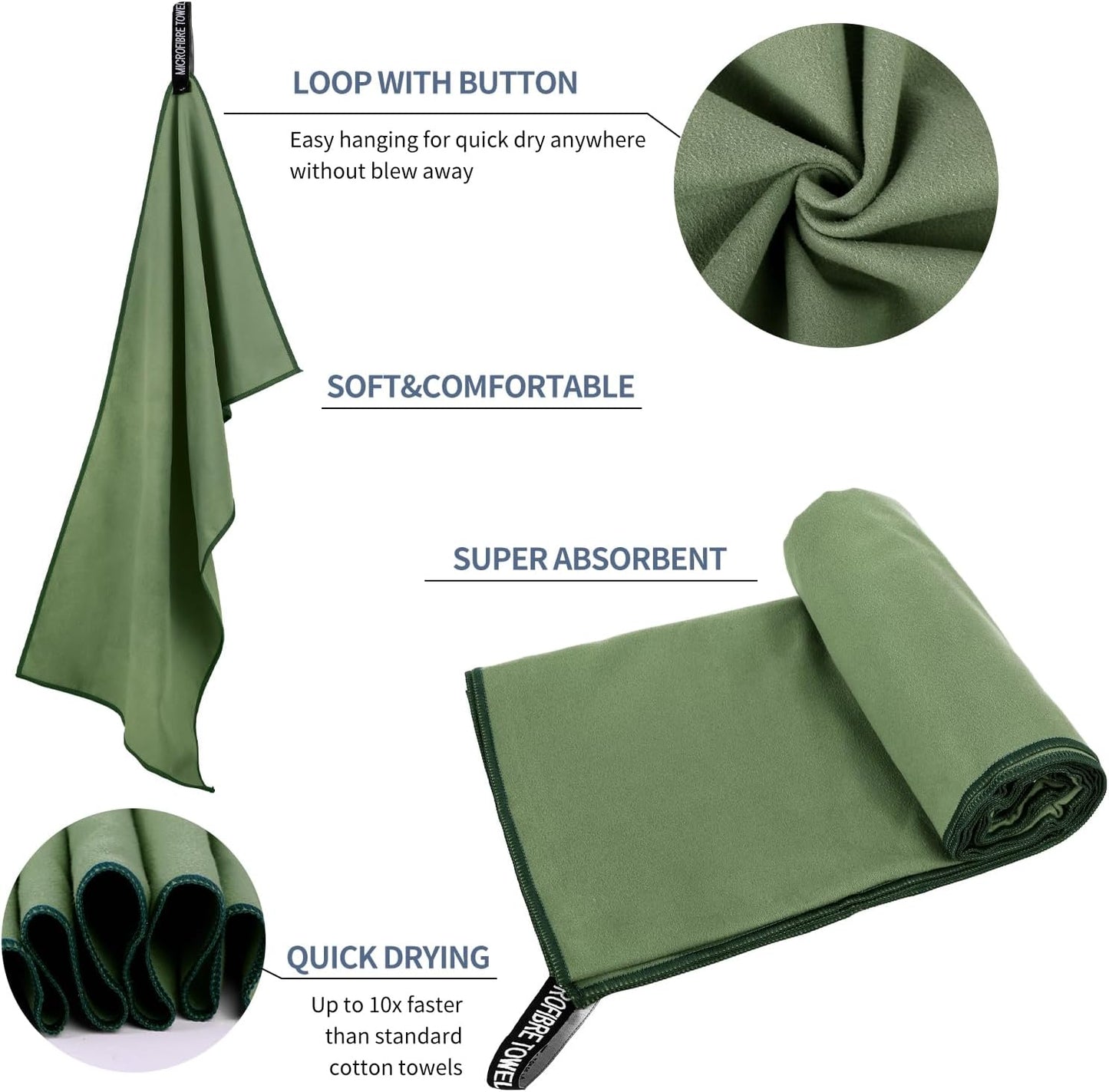 Microfiber Travel Towel, Soft Lightweight Quick Dry Towel, Super Absorbent Compact Travel & Sports & Beach Towels for Camping, Backpack, Gym, Swimming, Yoga, Hiking (XXL:40"×72" -ArmyGreen)