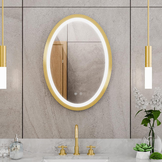 DreamLine Brilliance 28 in. H x 20 in. W Oval Light-up Mirror, Brushed Brass