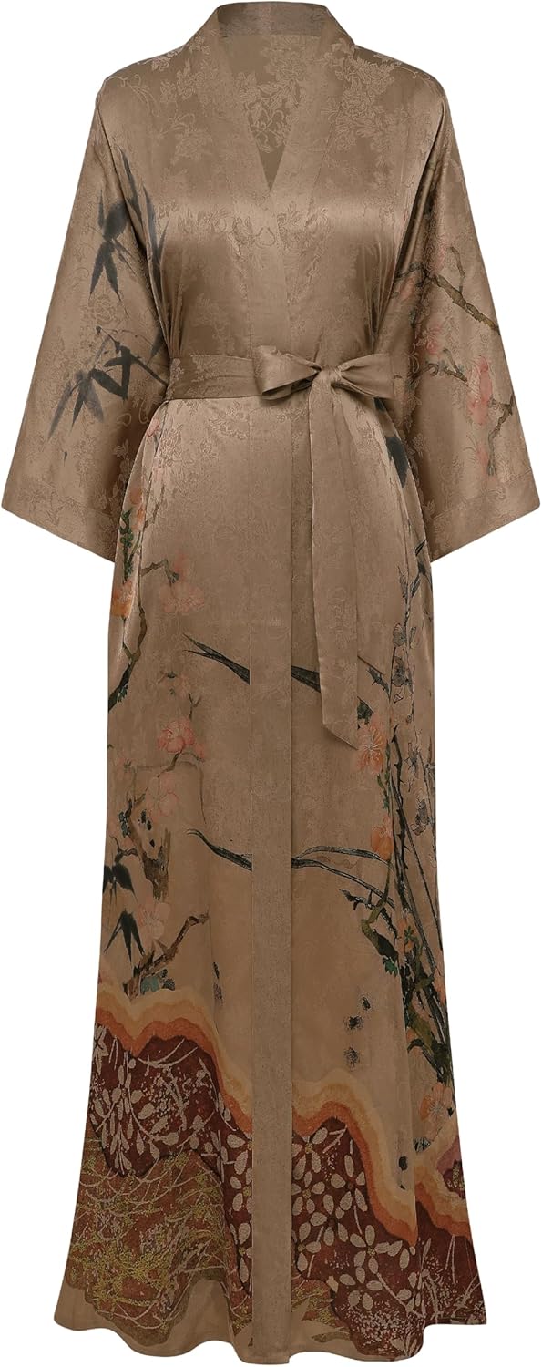 PRODESIGN Kimono Robe for Women - Long Satin Sleepwear Silky Kimono Cover-Up Nightgown Japanese Bathrobe Loungewear Blouse